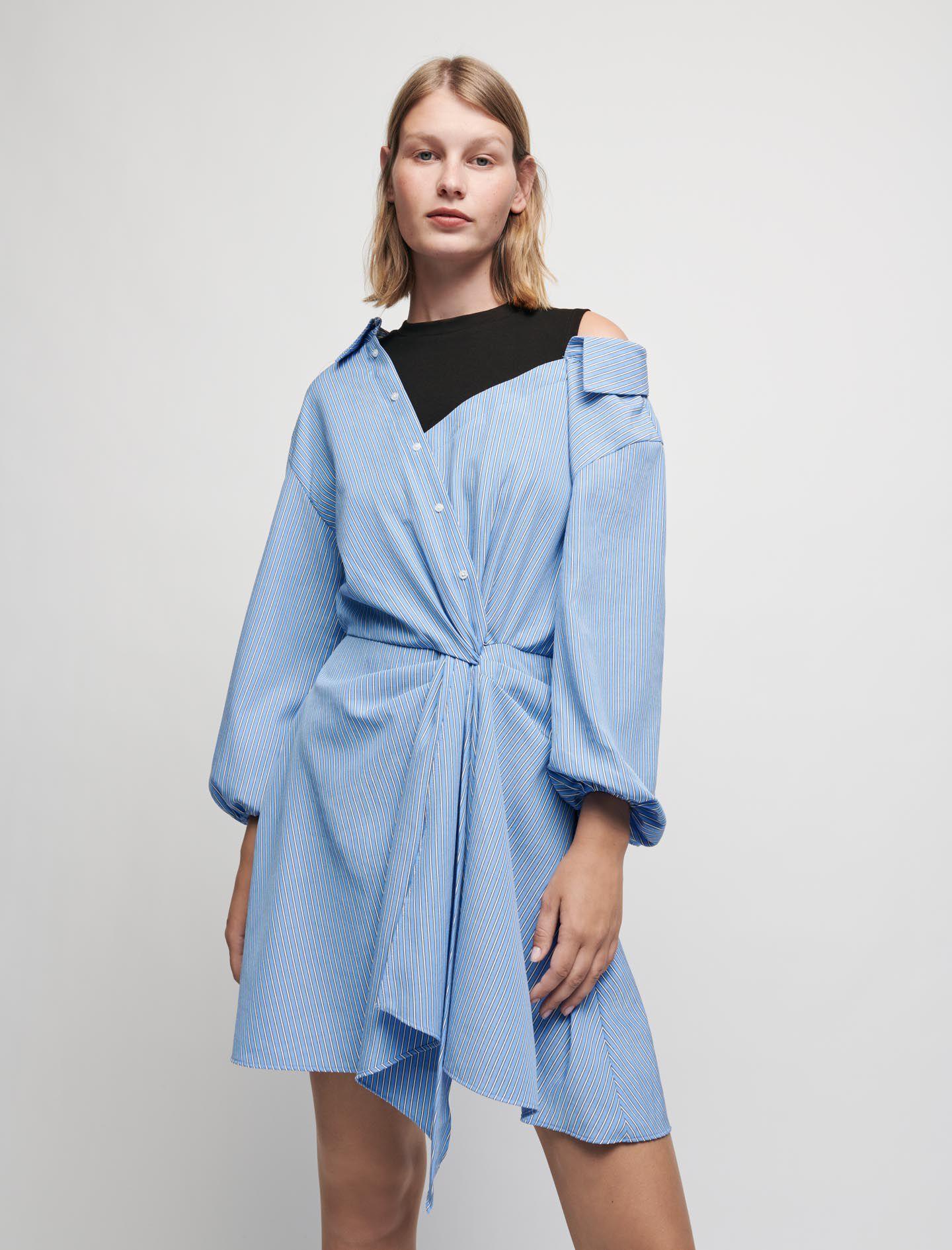 Maje Synthetic Trompe-l'oeil Striped Shirt Dress in Blue Sky (Blue 