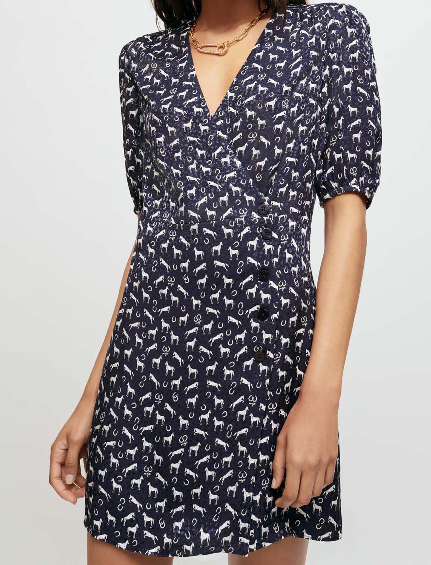 Maje Horse Print Jacquard Dress in Blue | Lyst