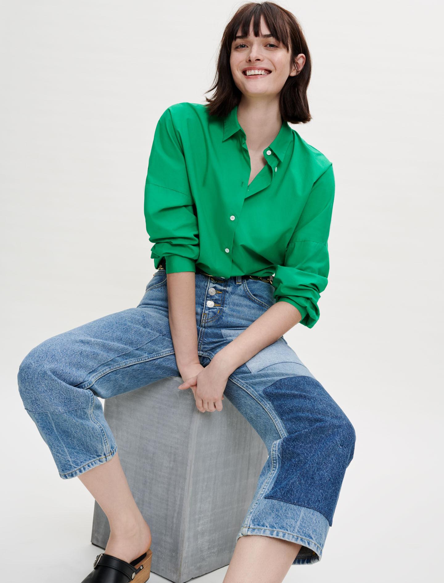 Maje Oversized Coloured Poplin Shirt in Green | Lyst