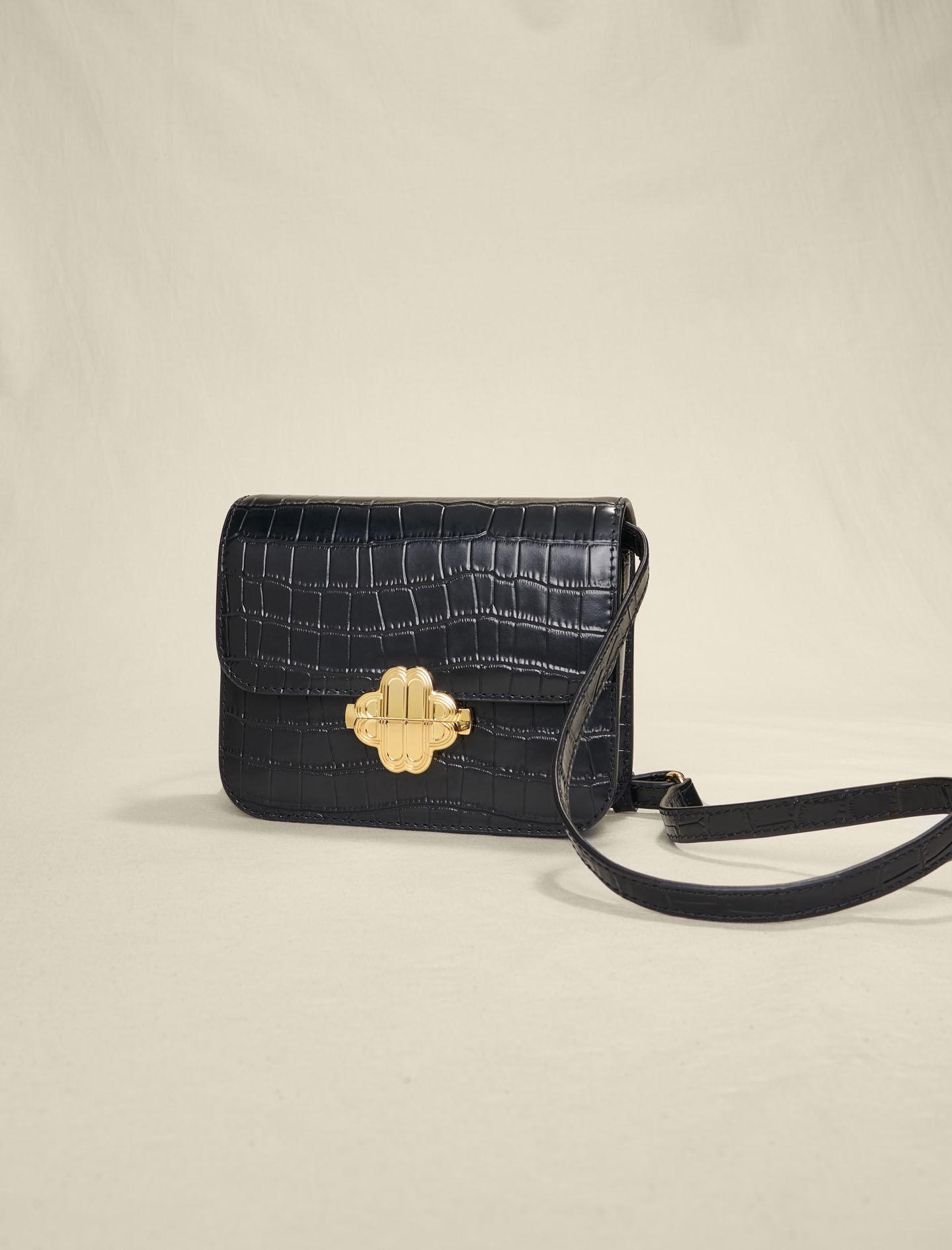 Maje Crocodile-embossed Leather Shoulder Bag in Black | Lyst
