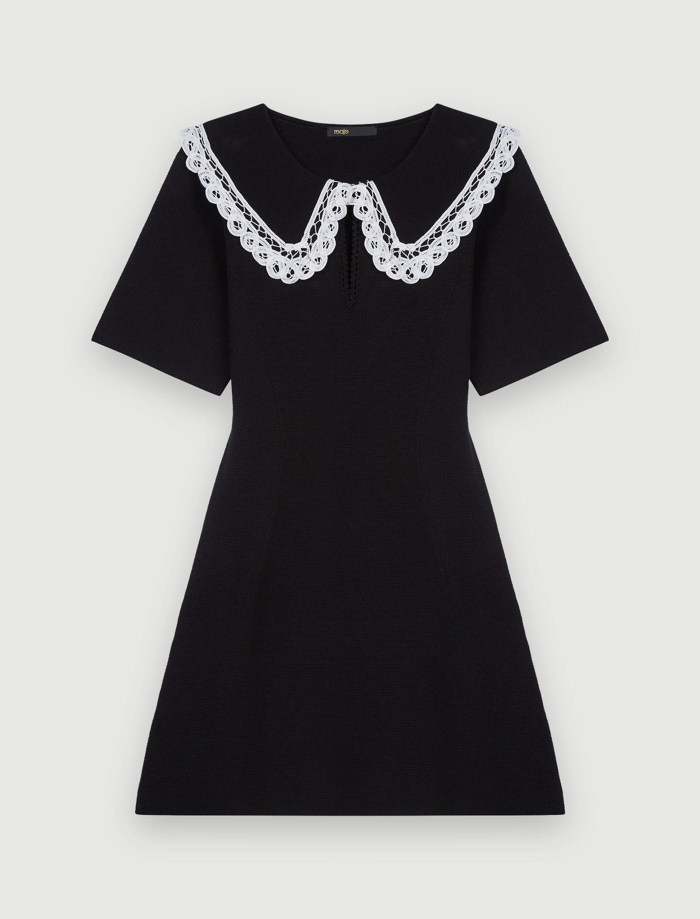 Maje Knitted Dress With Large Contrast Collar in Black | Lyst