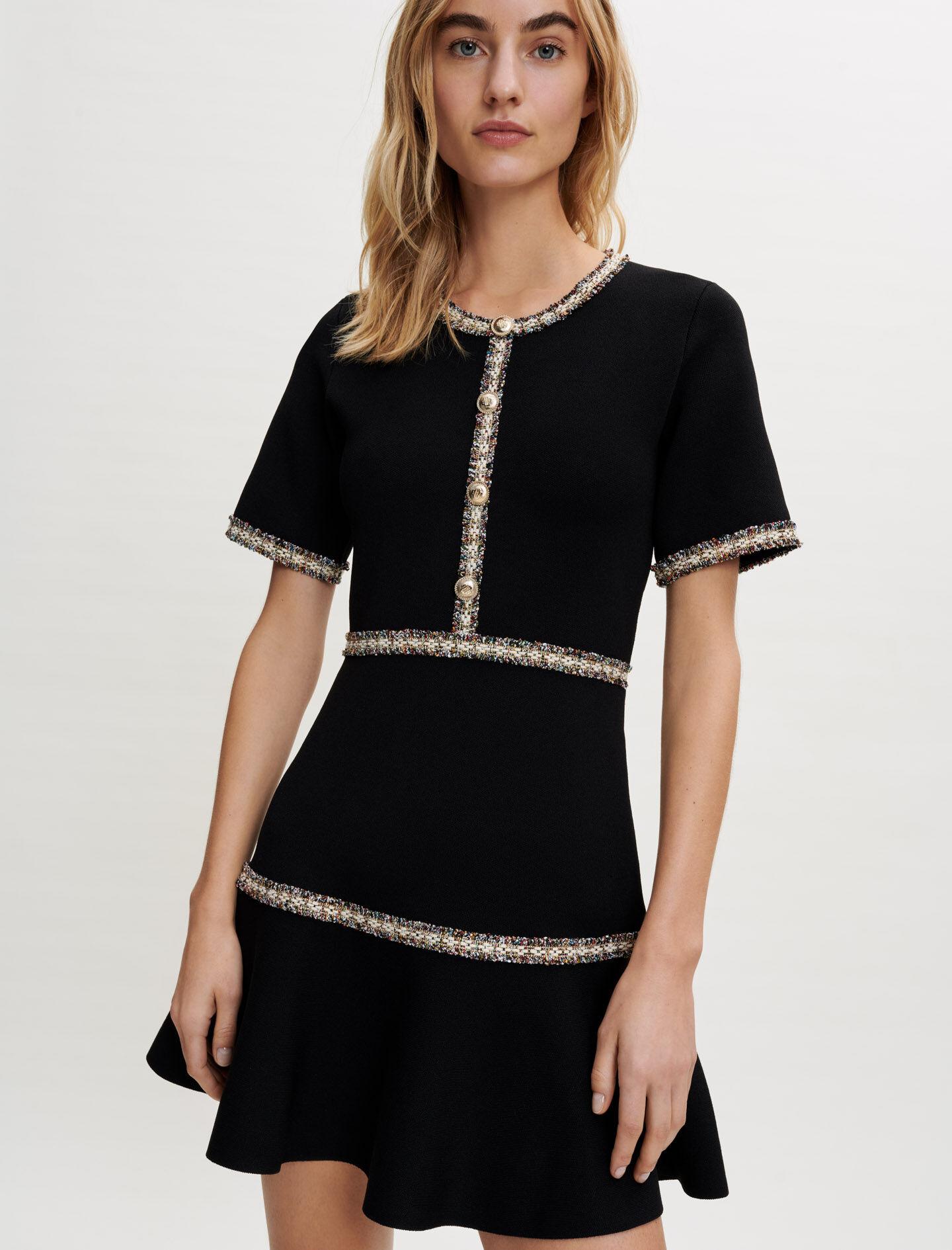 Maje Knit Dress With Contrasting Trim in Black | Lyst