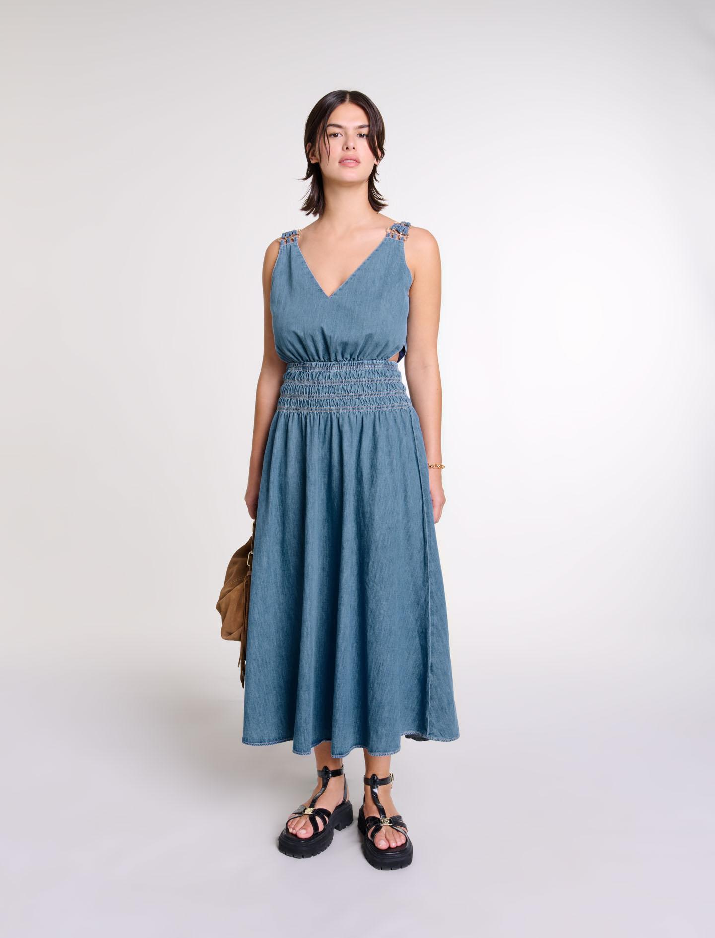 maje denim dress Mini denim dress with ruffles Blue For Women