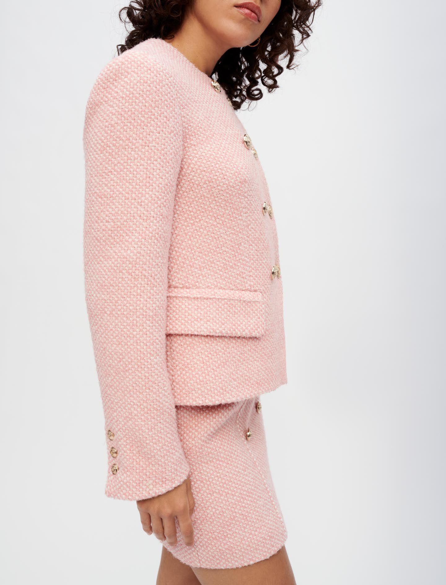 Maje Pink And Ecru Marl Tweed Jacket | Lyst