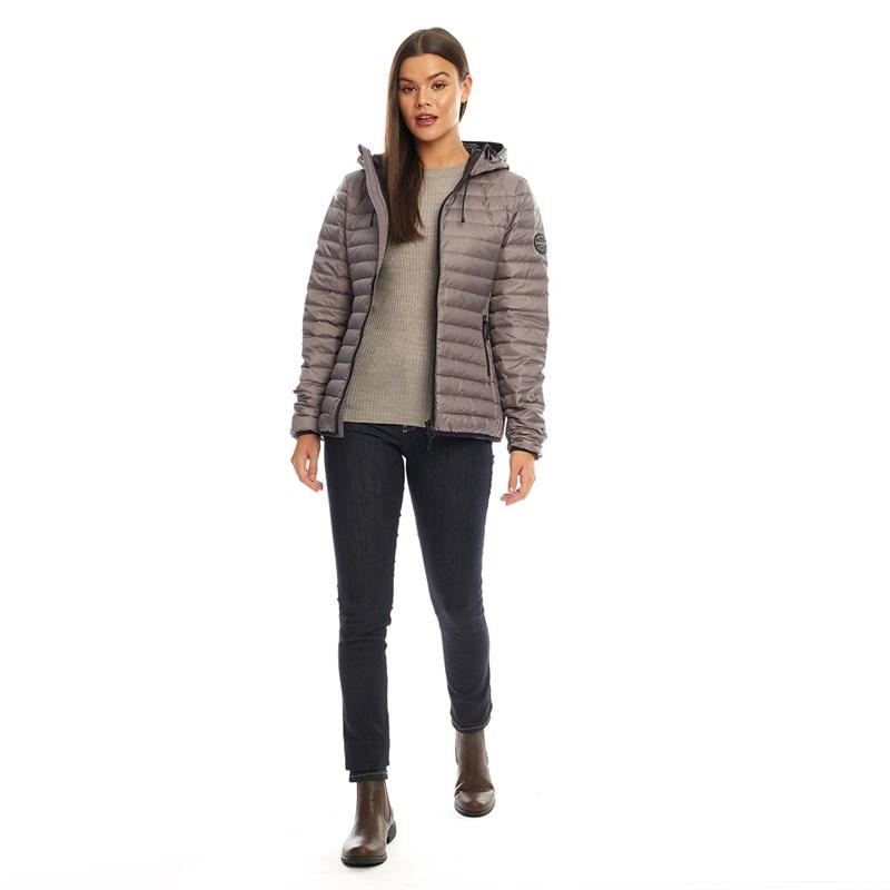 superdry womens core down hooded jacket comet silver