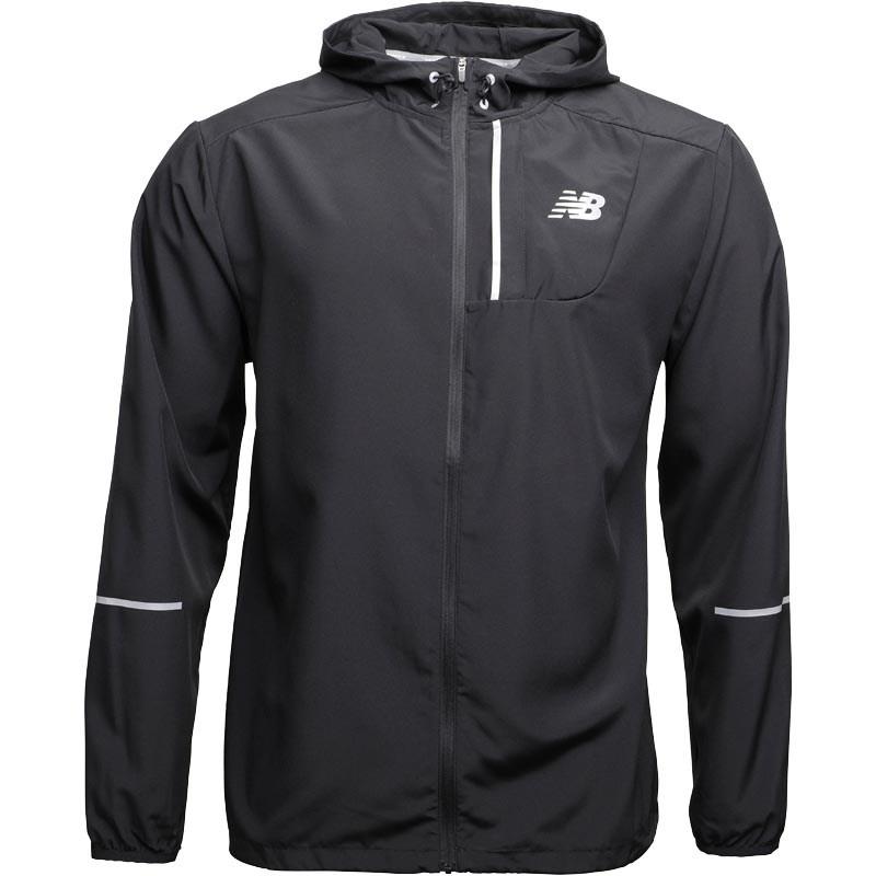 new balance mens lightweight water resistant hooded running jacket black