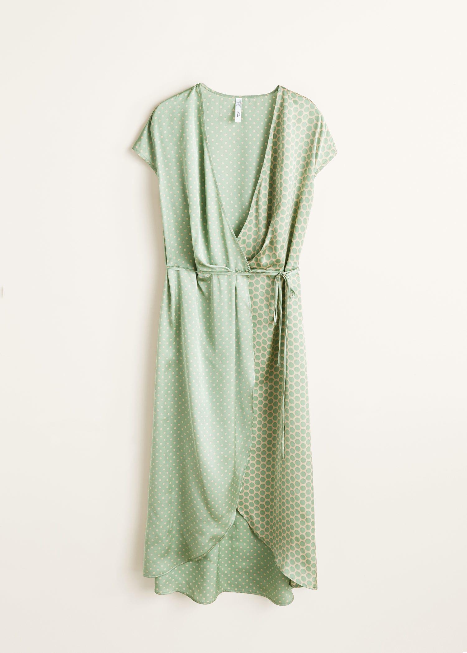 green satin polka dot dress