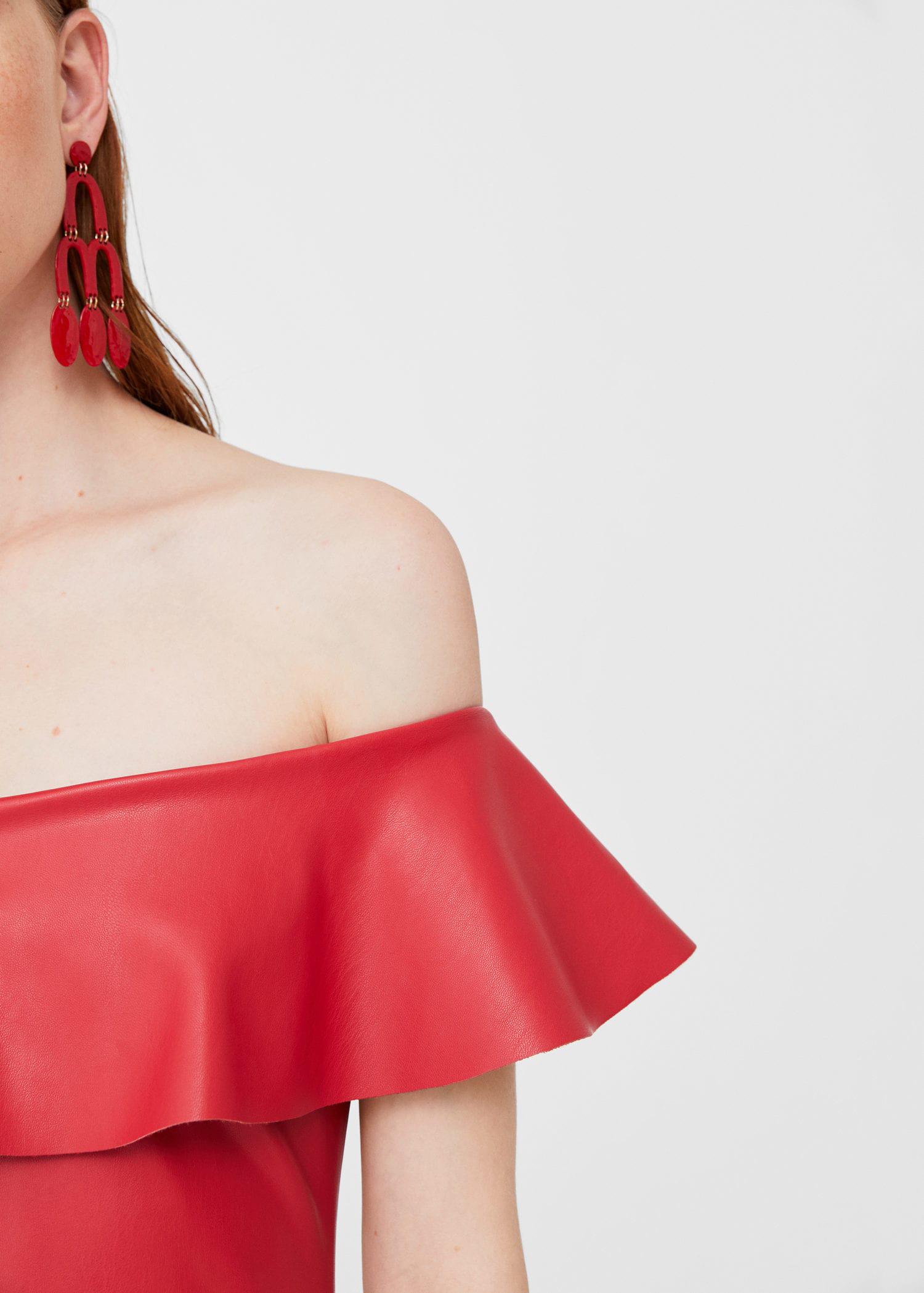 Mango Ruffled Offshoulder Dress in Red Lyst