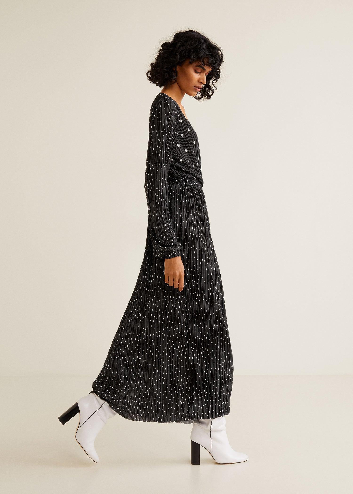 Mango Polka dot Pleated Dress Black Lyst UK