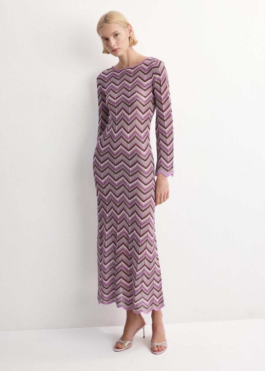 Mango Long Flared Knitted Dress in Purple | Lyst