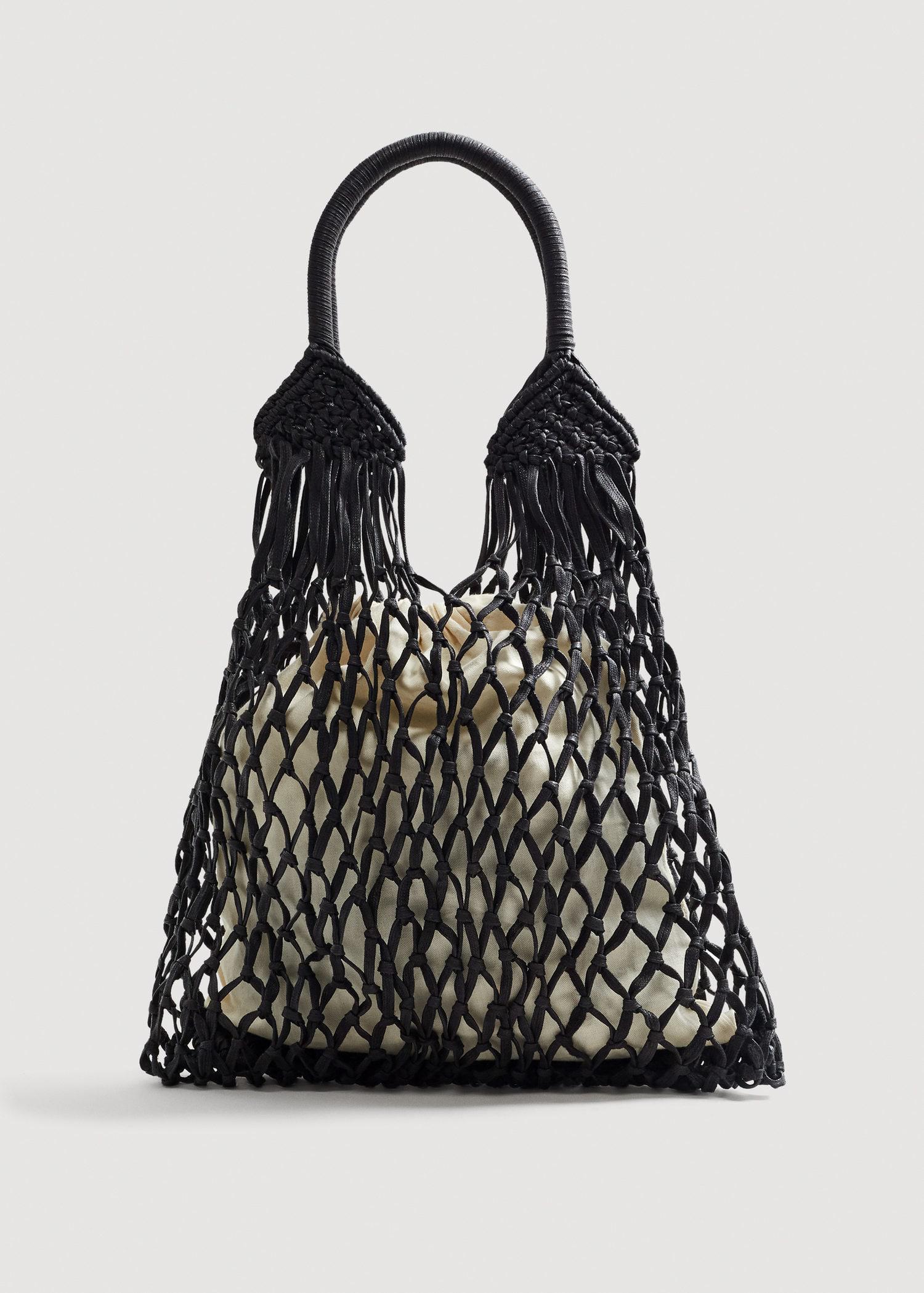 Mango Cotton Mesh Pattern Shopper Bag in Black - Lyst