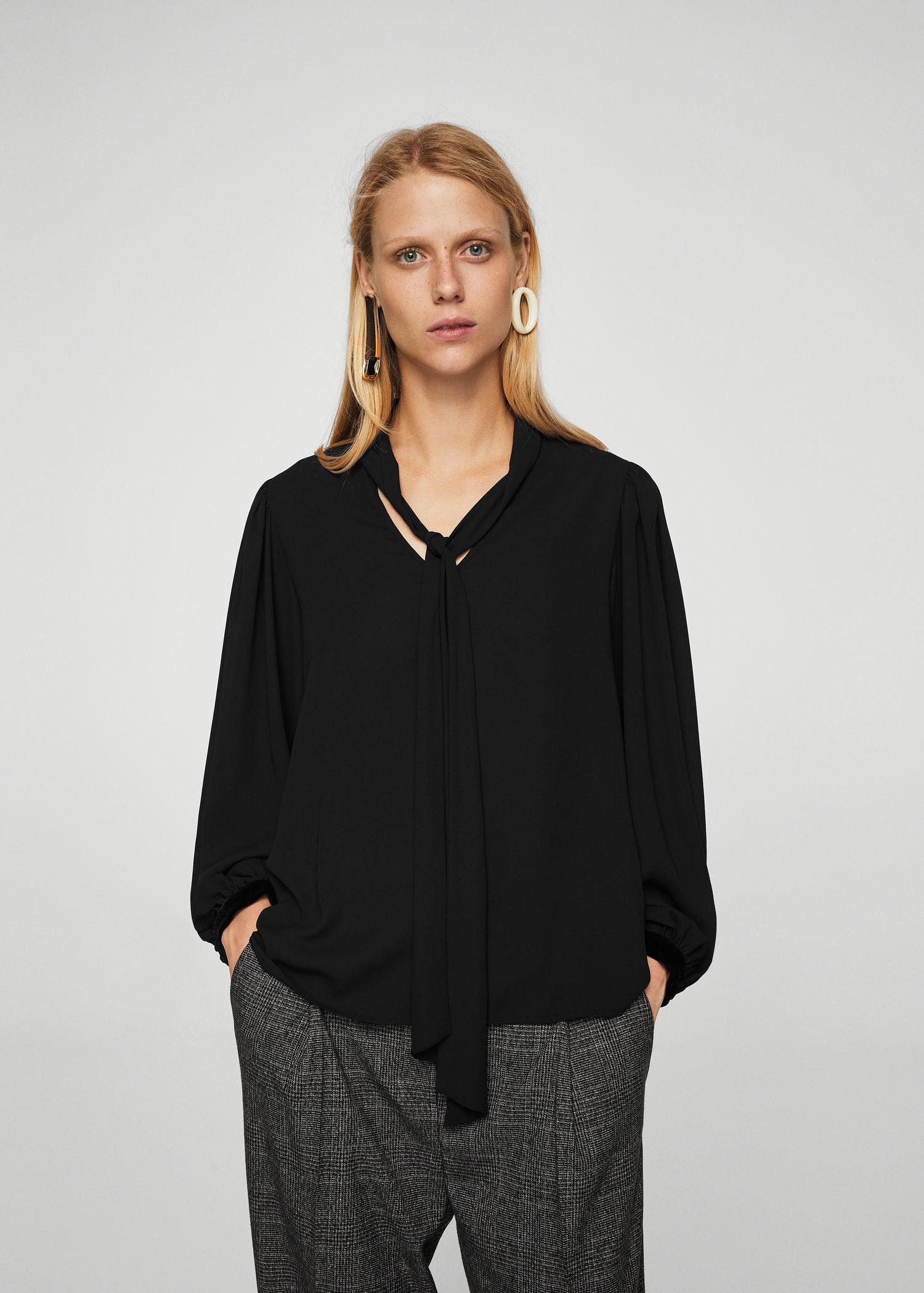 Lyst Mango Tie Neck Blouse In Black lyst mango tie neck blouse in black
