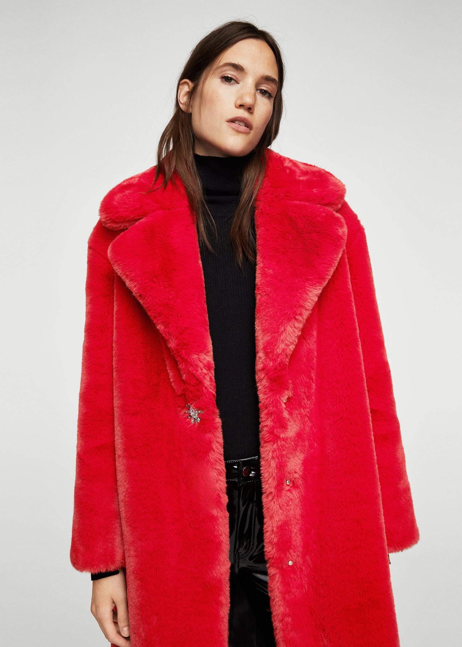 mango red fur coat
