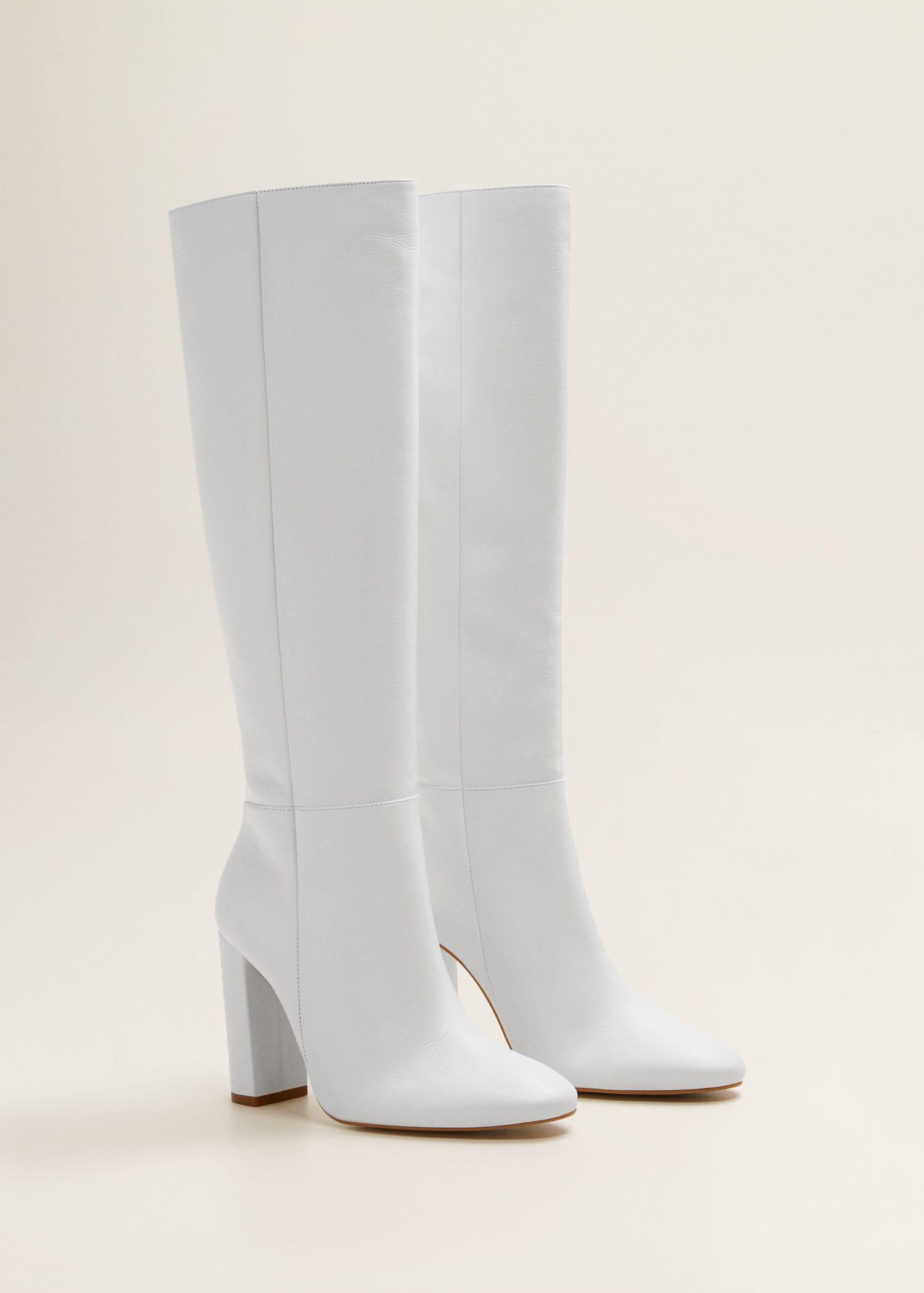 Mango Leather High-leg Boots in White - Lyst