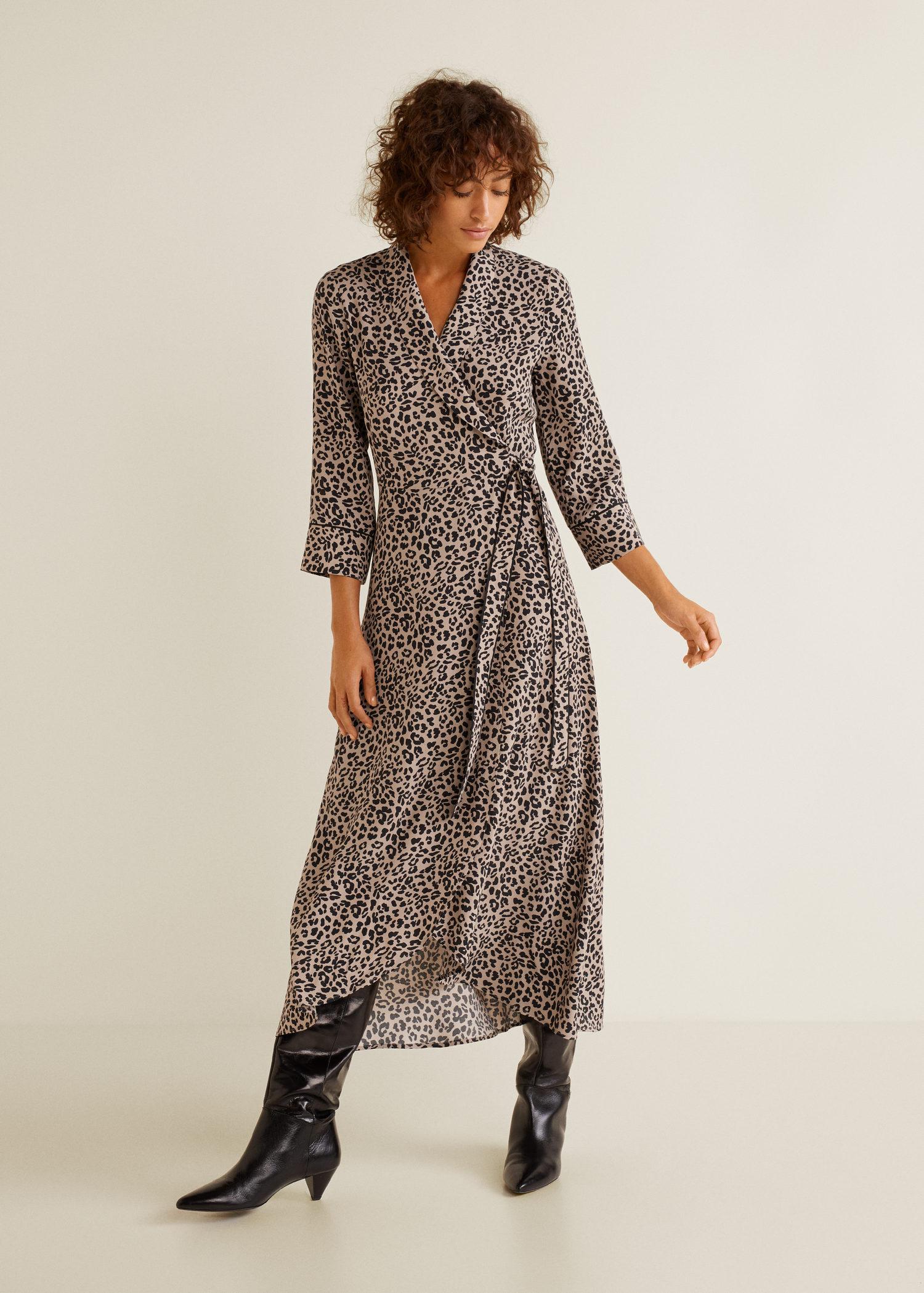 Mango Leopard Print Dress in Black - Lyst
