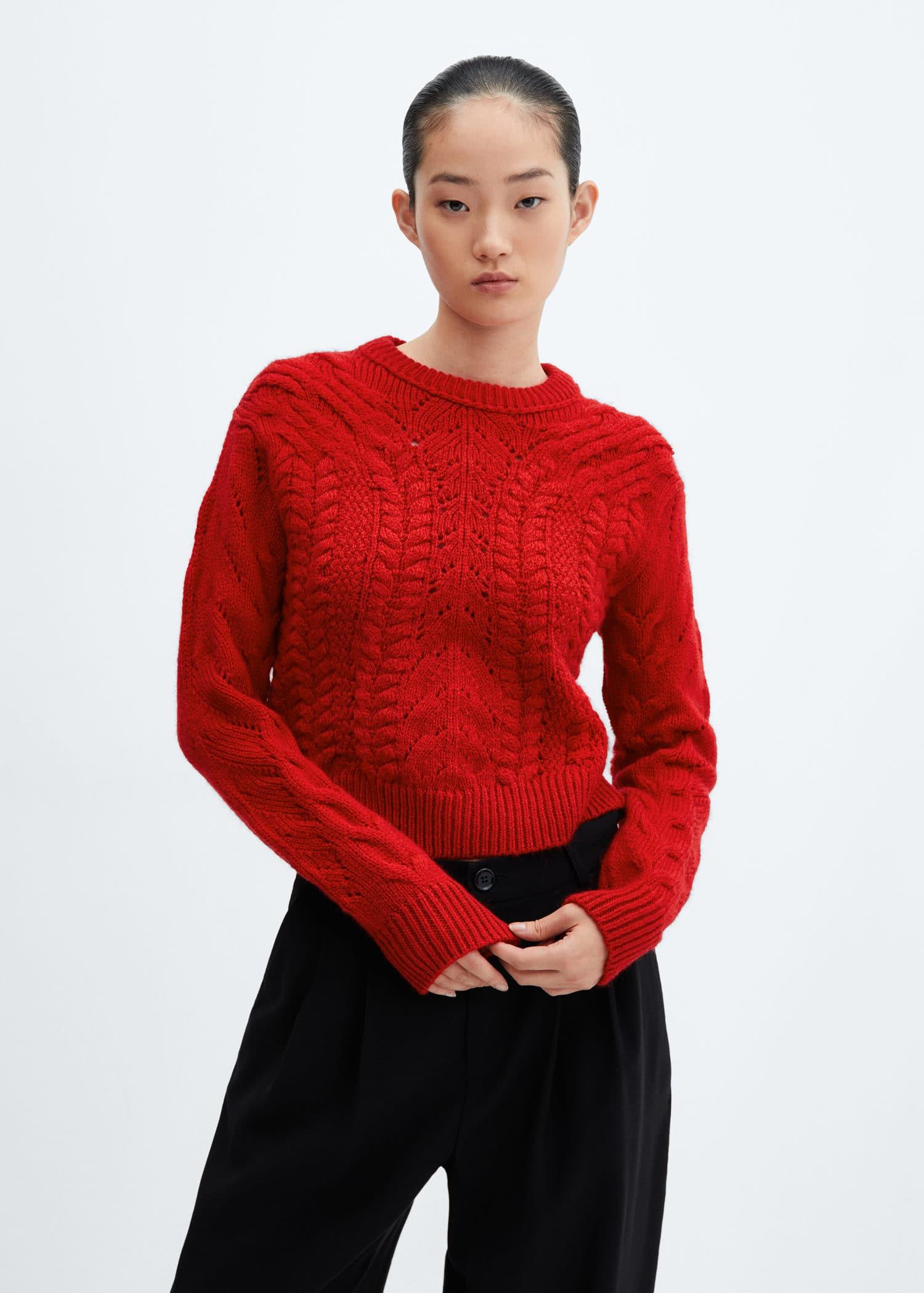 Mango Knitted Sweater With Openwork Details in Red Lyst UK