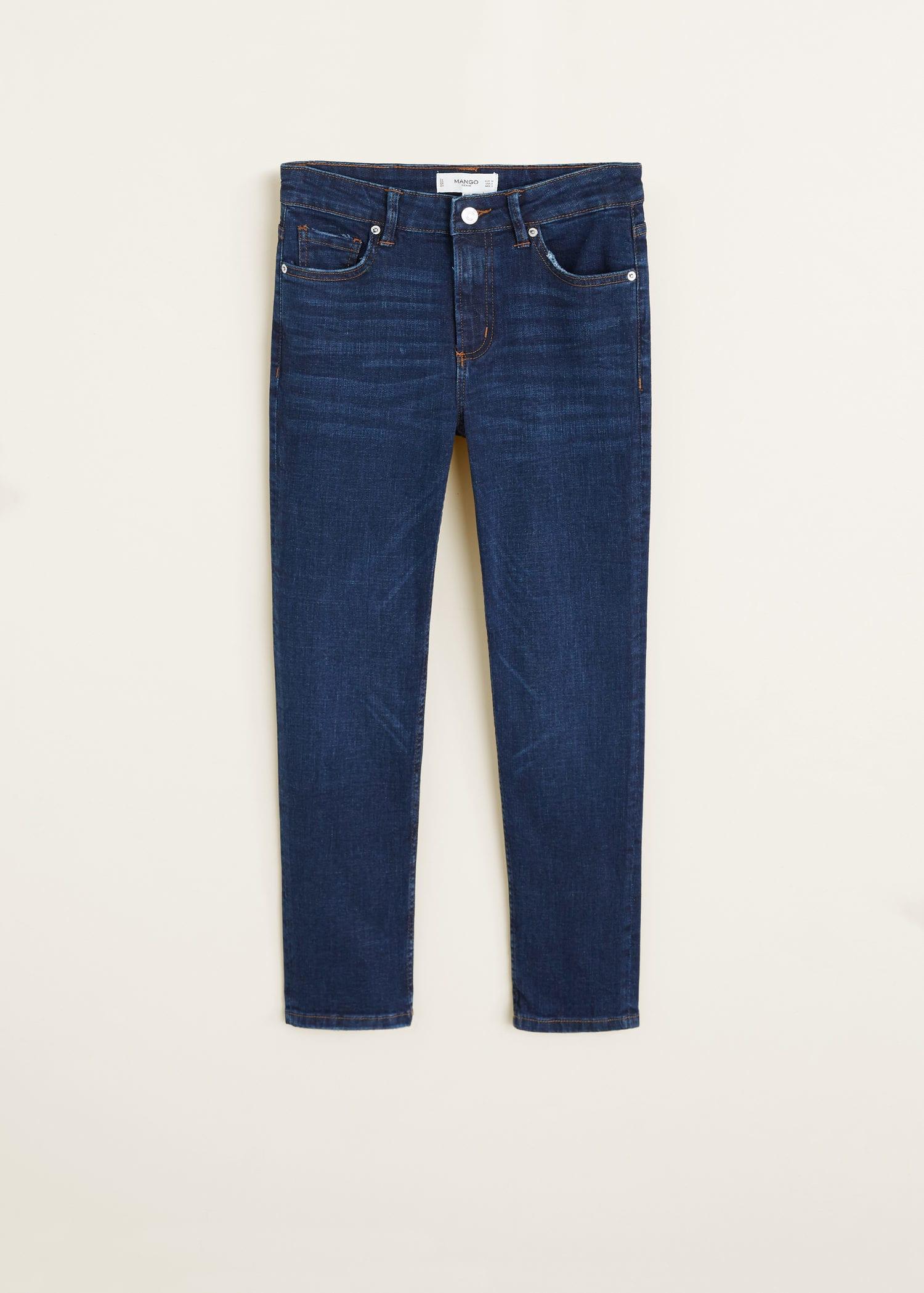 Mango Denim Cropped Slim-fit Grace Jeans in Dark Blue (Blue) | Lyst
