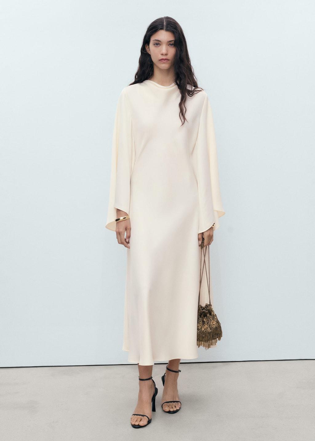 mango white satin dress Ruched satin dress