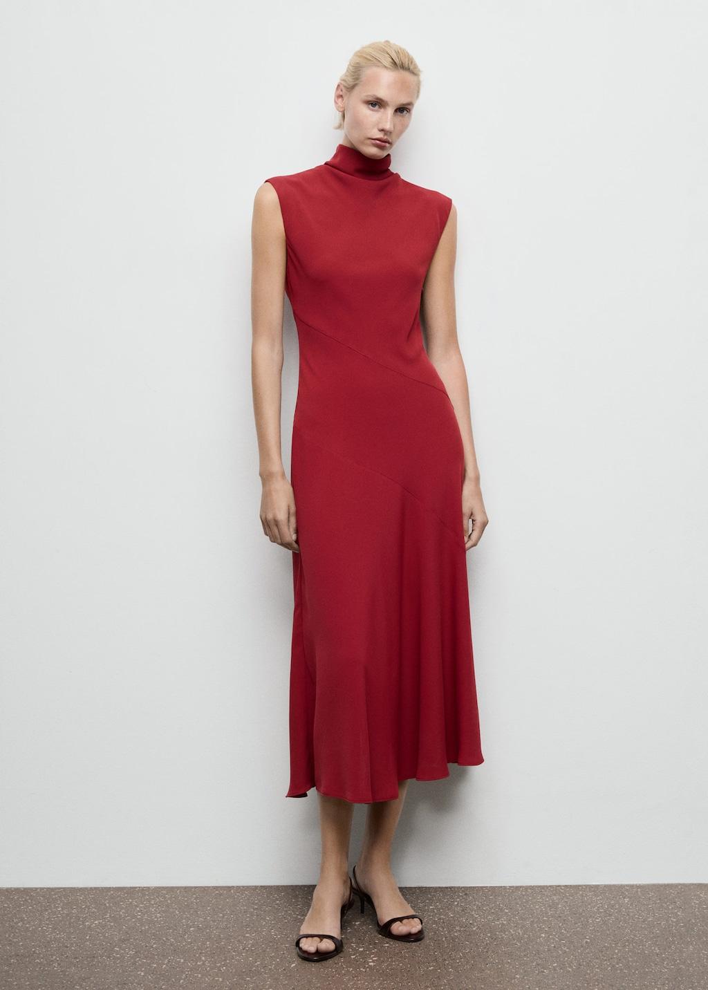 fitted lace wedding dress Red Mock Neck Cap Sleeve Mini Dress - Casual Dresses main image 1