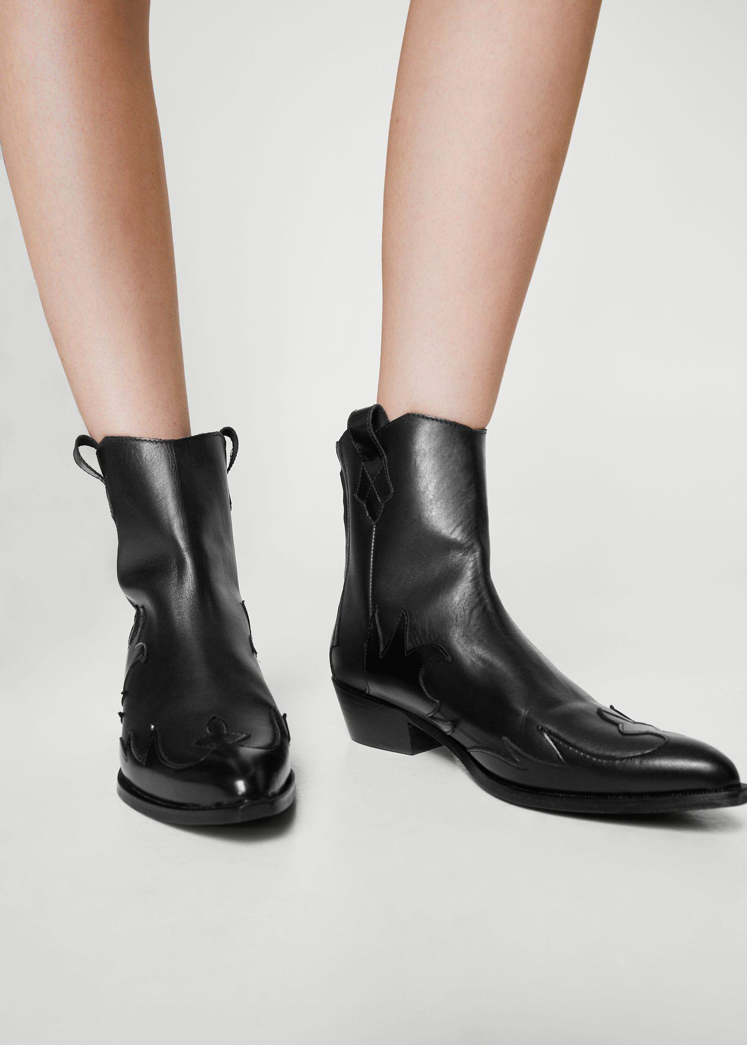 leather cowboy ankle boots mango