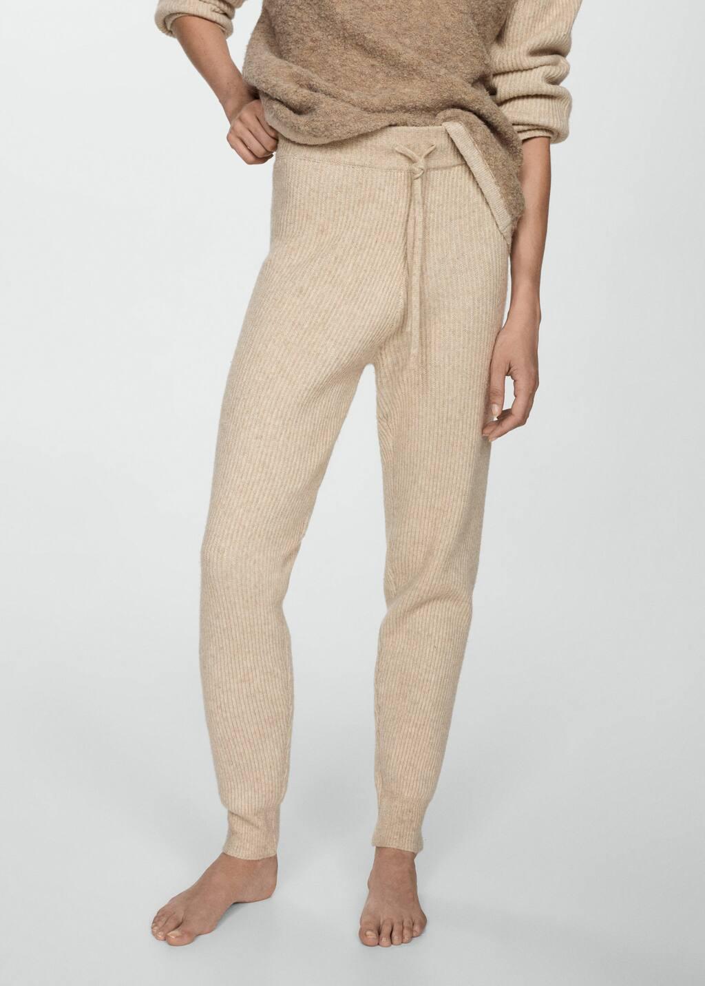 Mango Knit jogger-style Trousers in Natural | Lyst UK