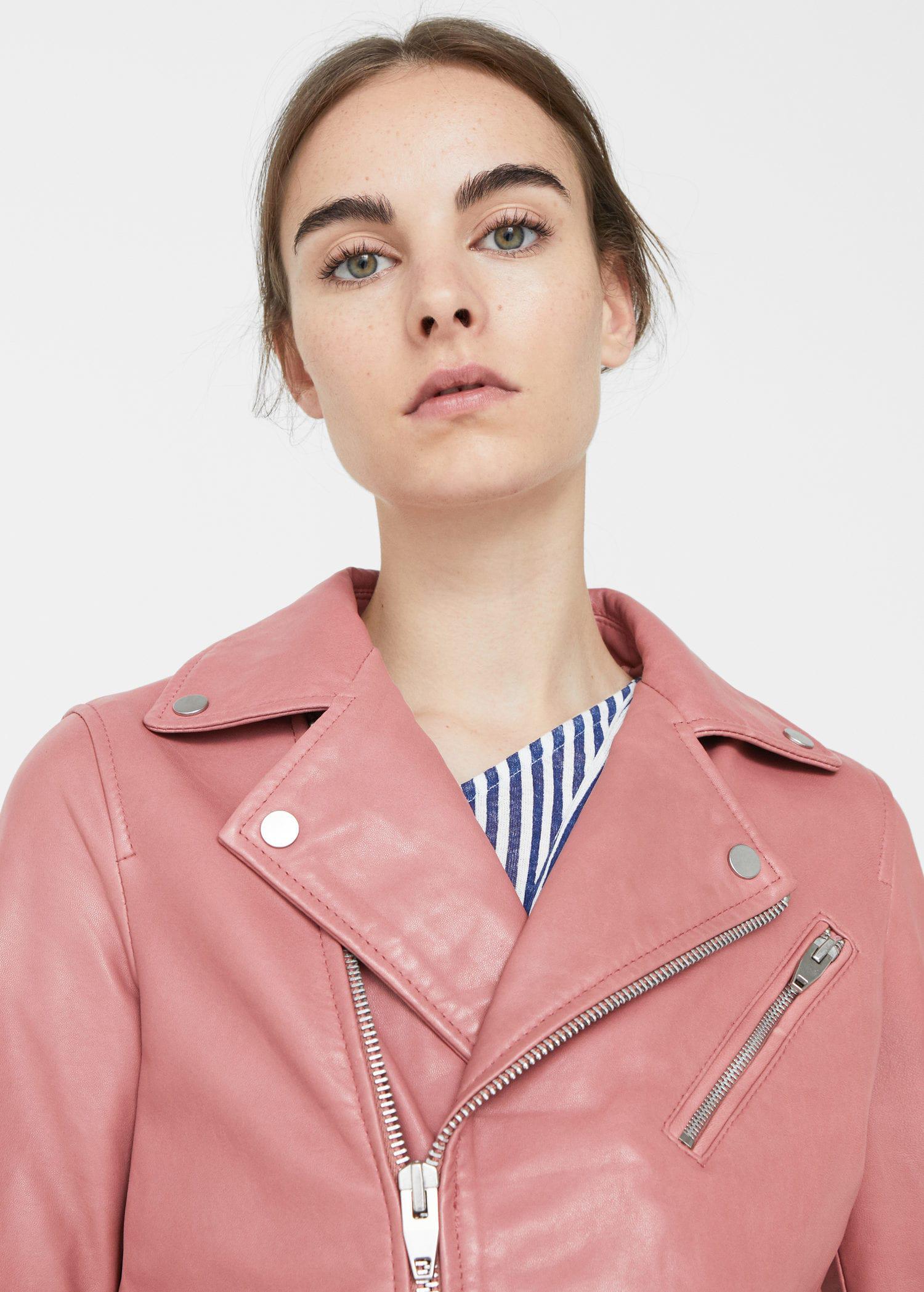 mango pink leather jacket