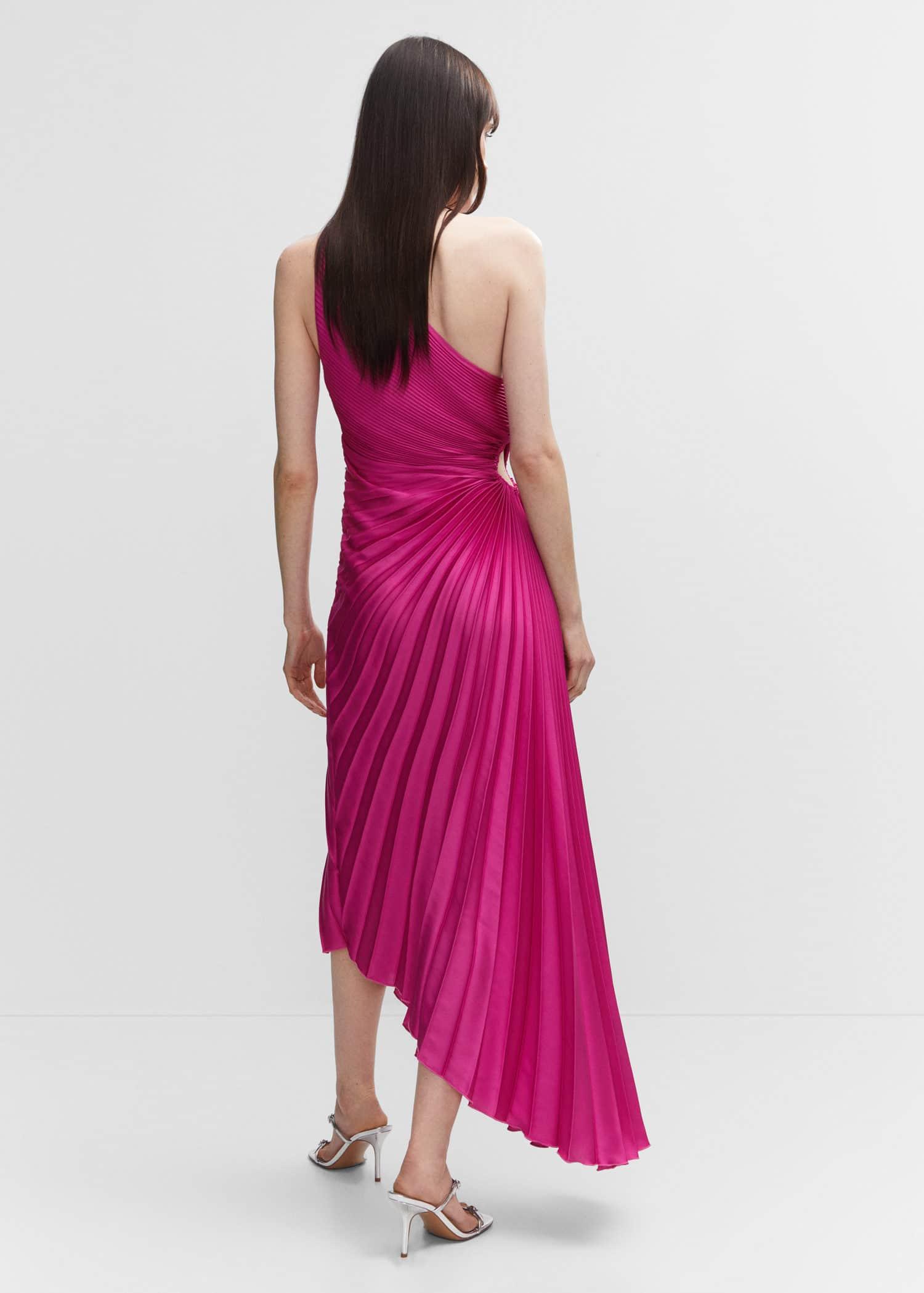 Mango Asymmetrical Pleated Dress in Pink