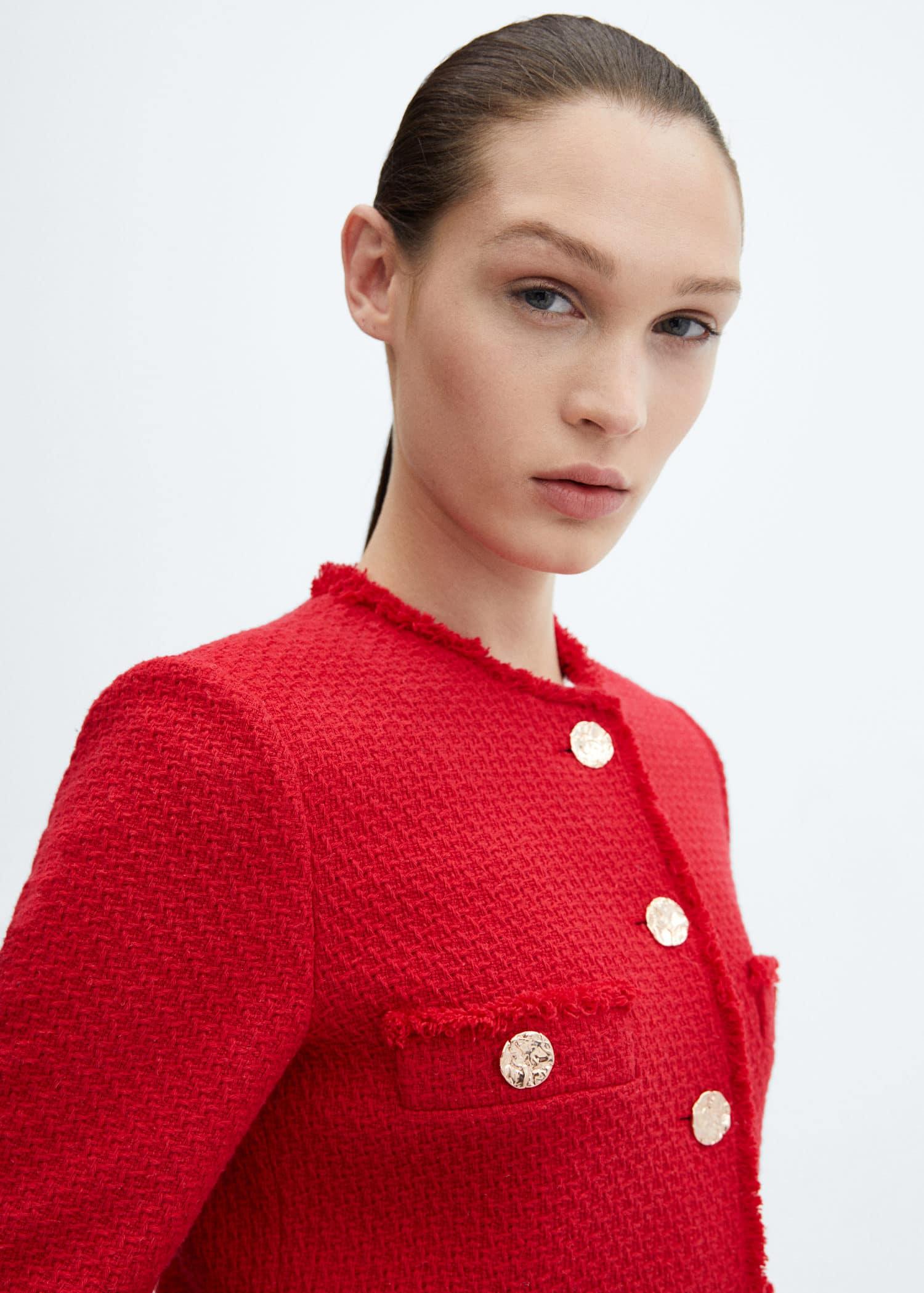 Mango Red Tweed Jacket Mango Tweed Jacket With Metal Buttons In