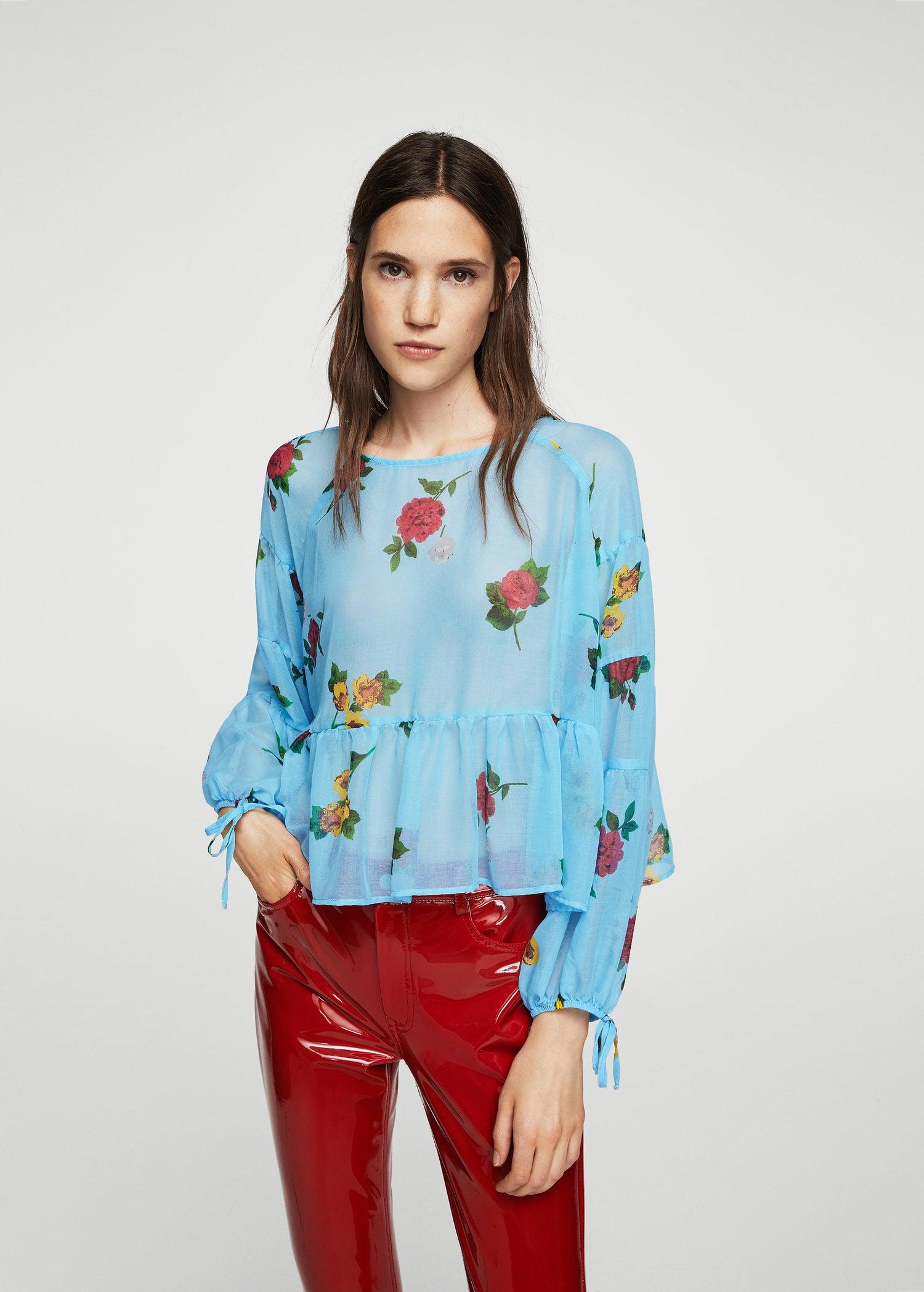 lyst mango puffed sleeves floral shirt in blue lyst mango puffed sleeves floral shirt in blue