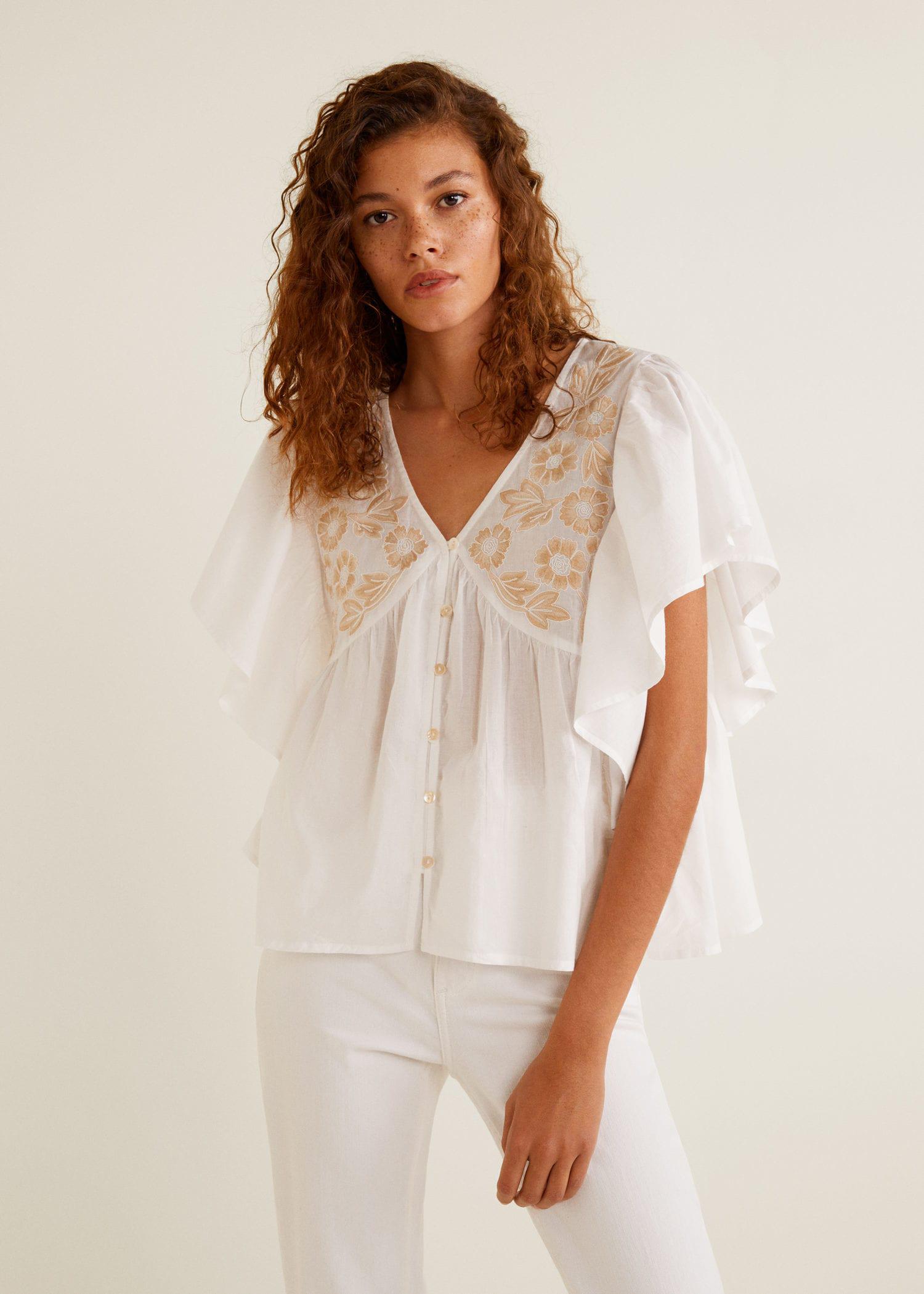 Mango Cotton Ruffled Sleeve Blouse in White Lyst