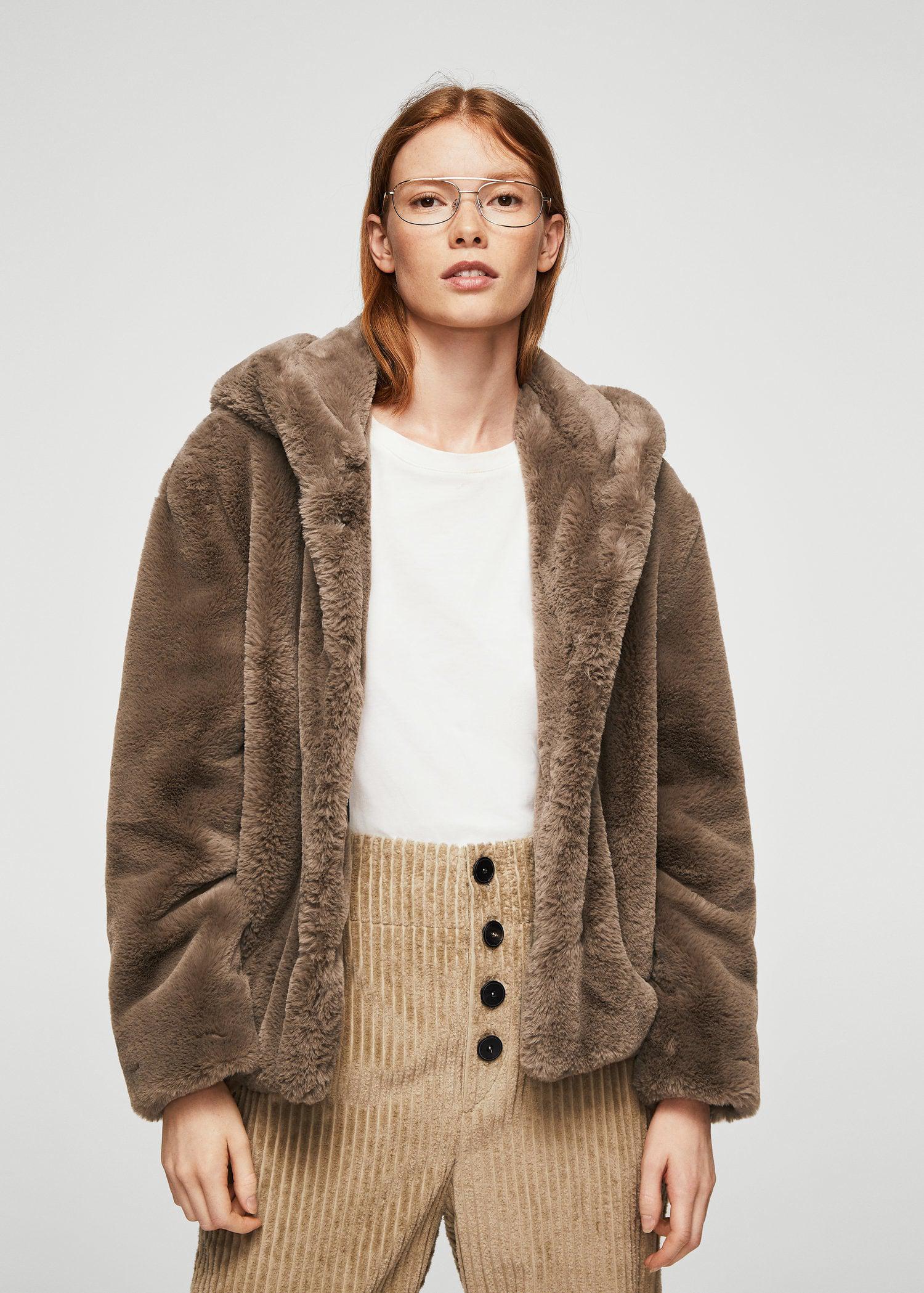 brown fur hooded coat
