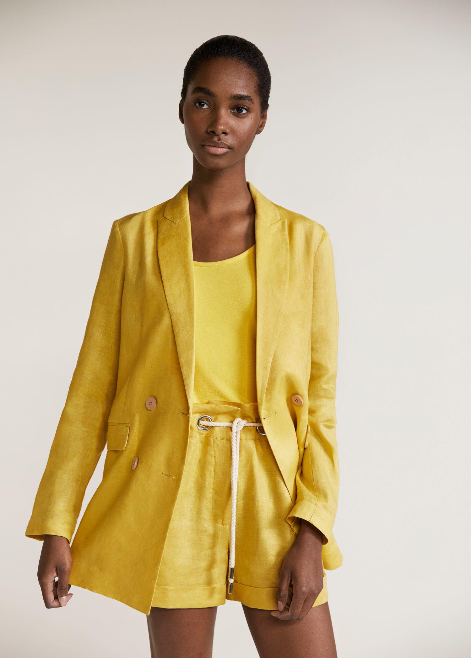 Yellow linen blazer womens Clearance