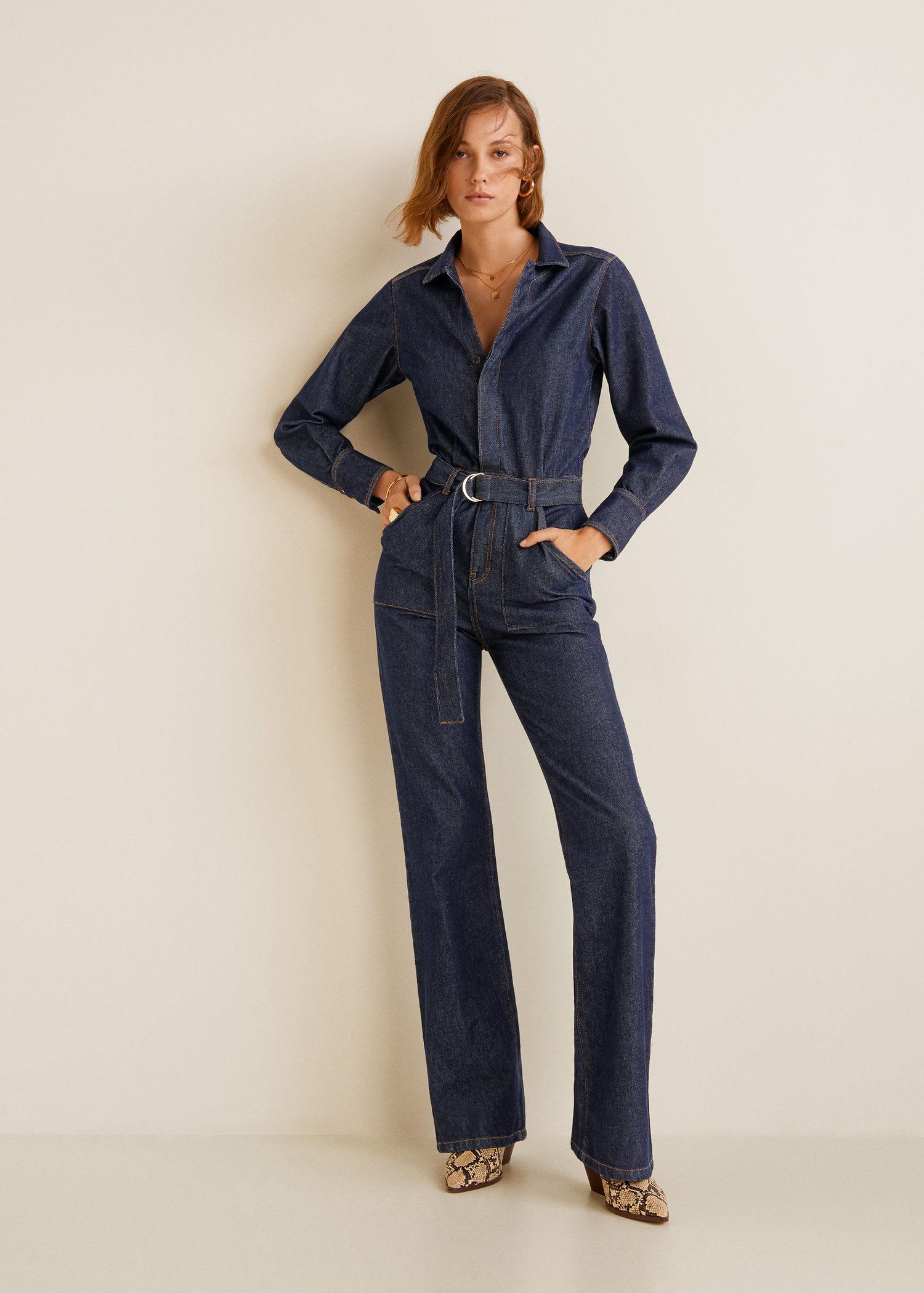 belt denim jumpsuit mango