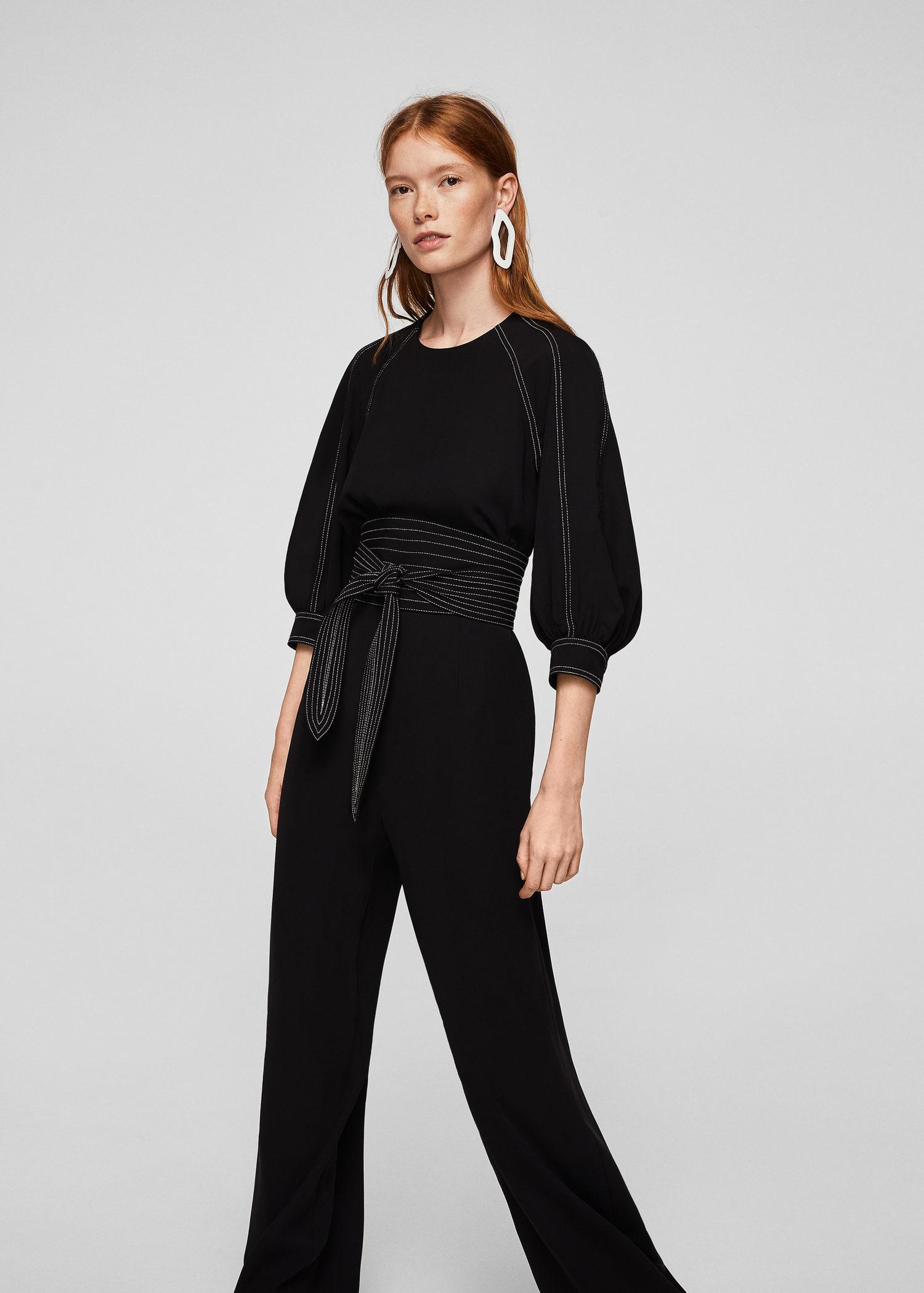 Mango Synthetic Contrast Seam Jumpsuit in Black - Lyst