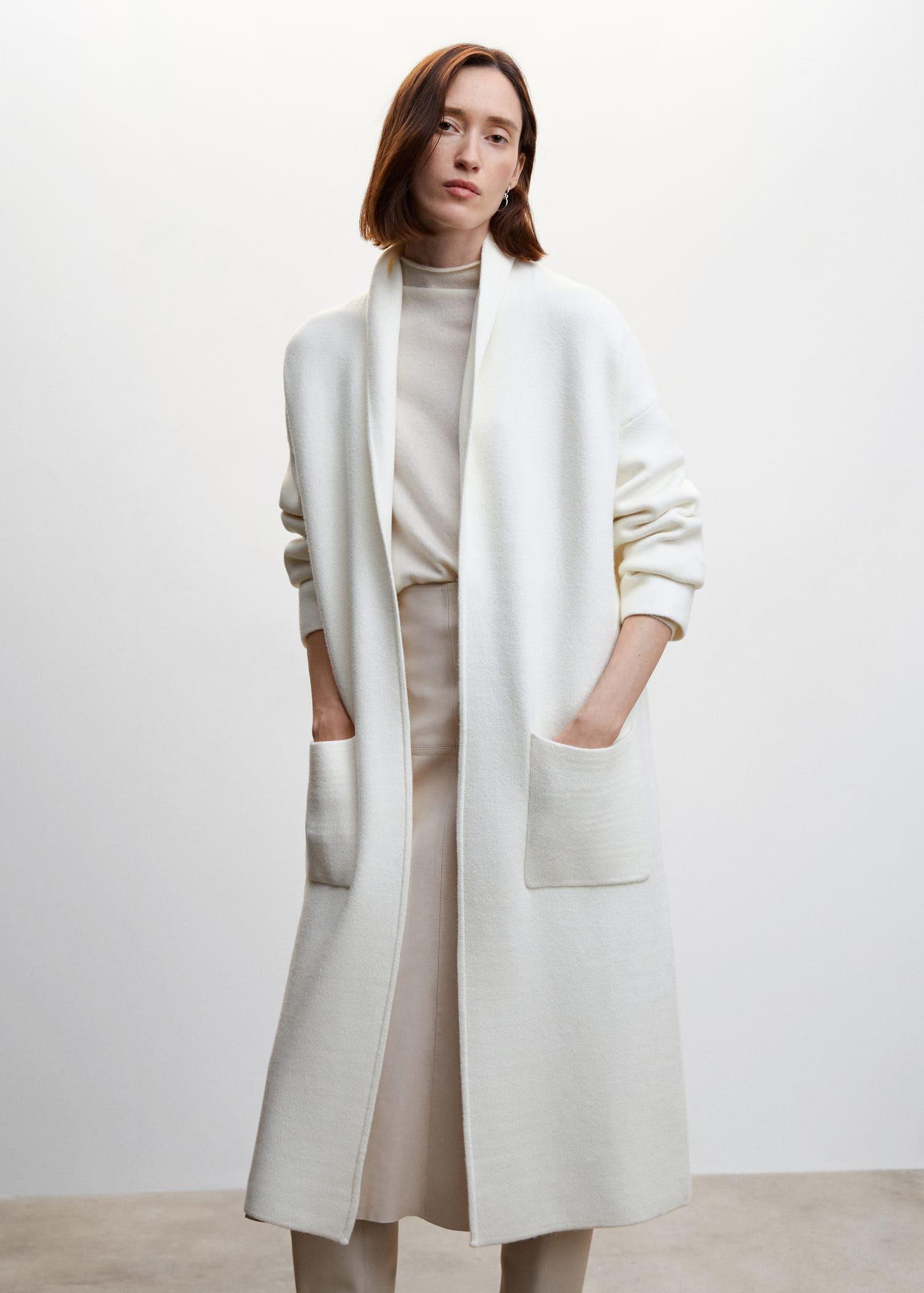 Mango Oversized Knitted Coat With Pockets in White | Lyst UK