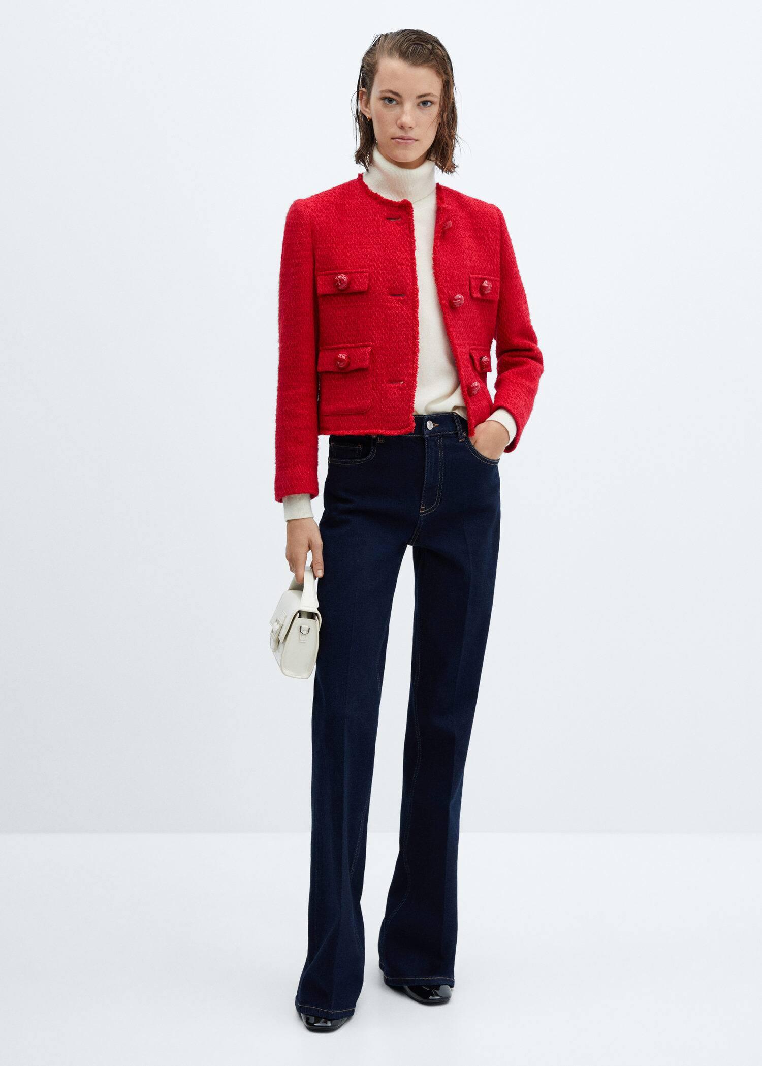 Mango Pocket Tweed Jacket in Red Lyst UK