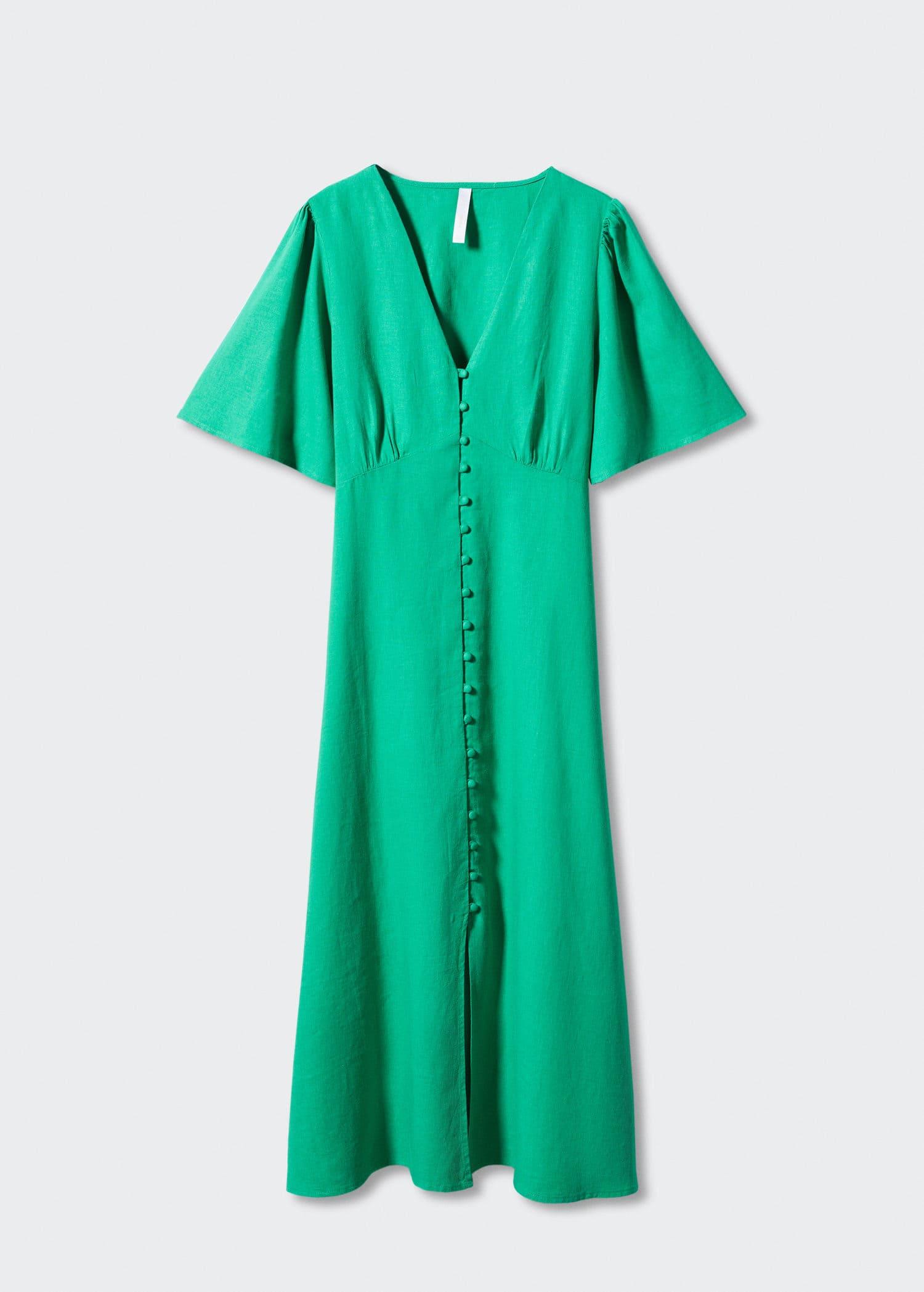 Mango Buttoned Linen-blend Dress Emerald in Green | Lyst UK