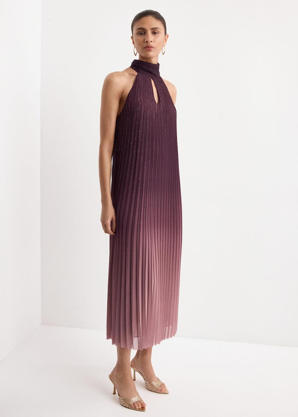 Mango Pleated Halter Neck Dress in Purple | Lyst