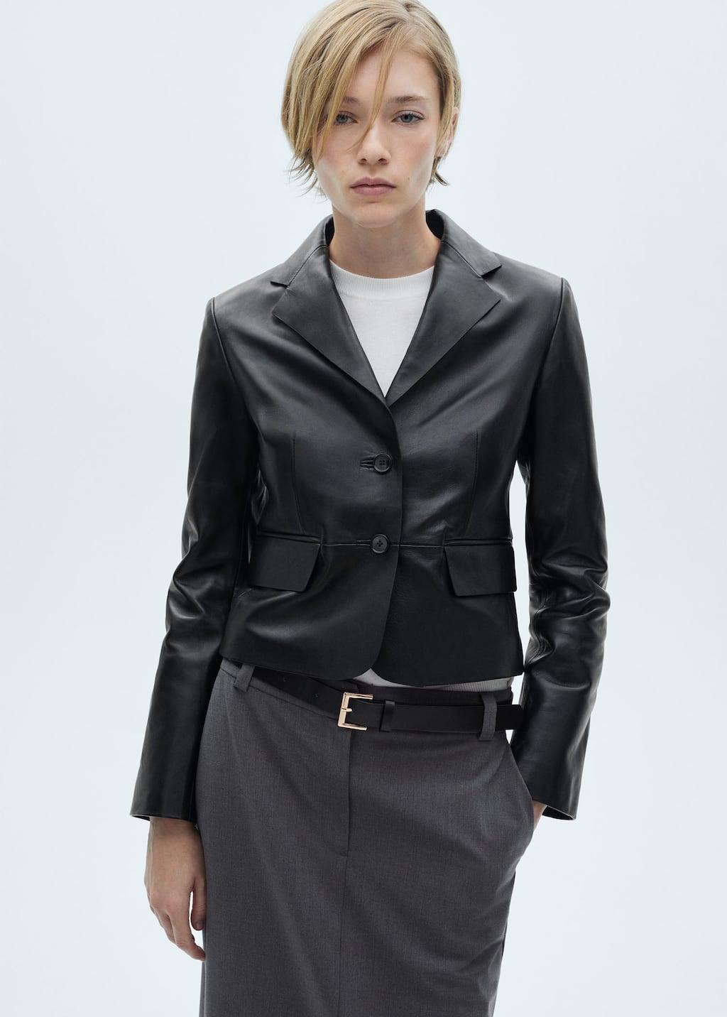 Mango 100 Leather Crop Blazer in Black Lyst UK