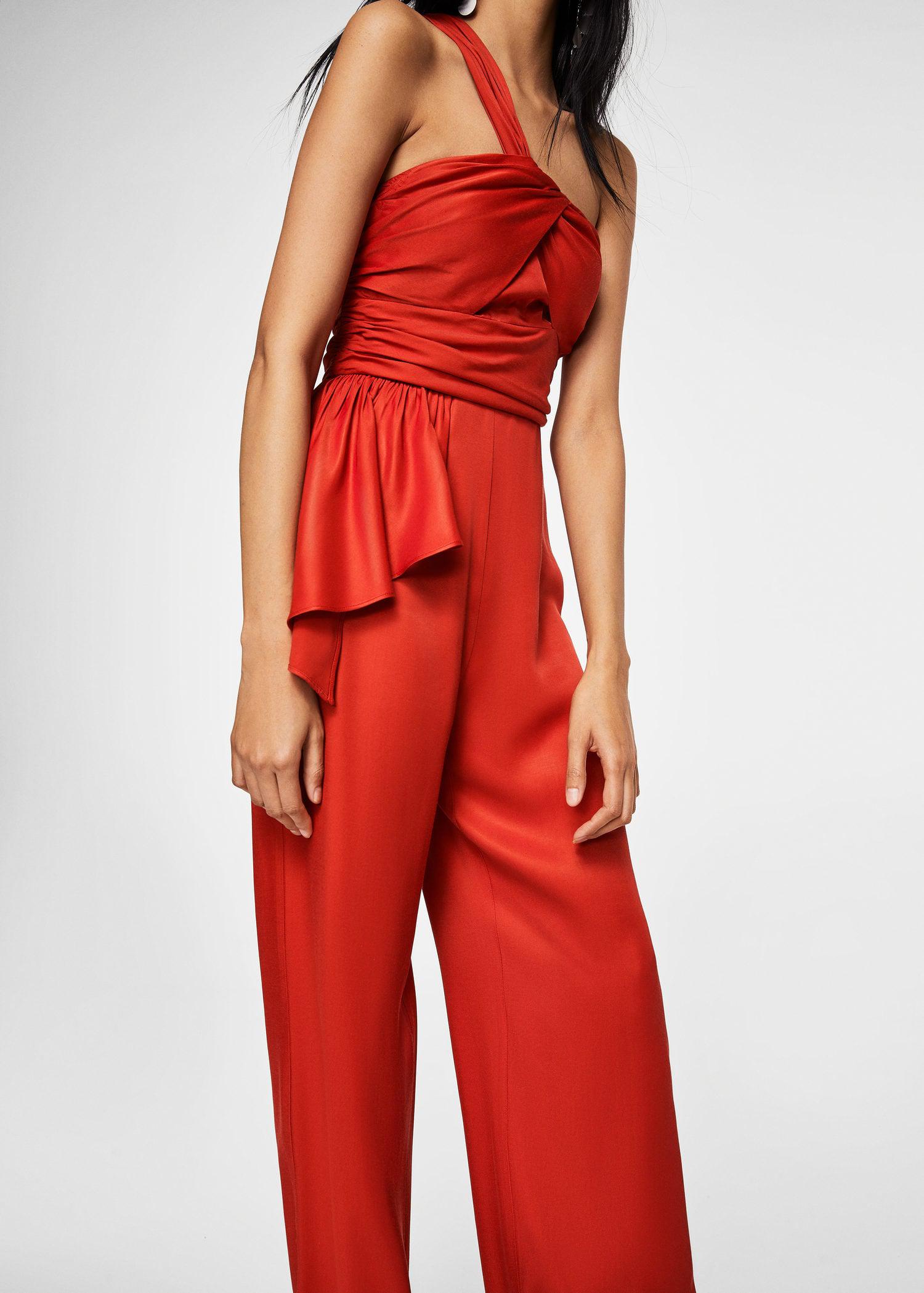 Mango Ruffled Asimetric Jumpsuit in Red - Lyst