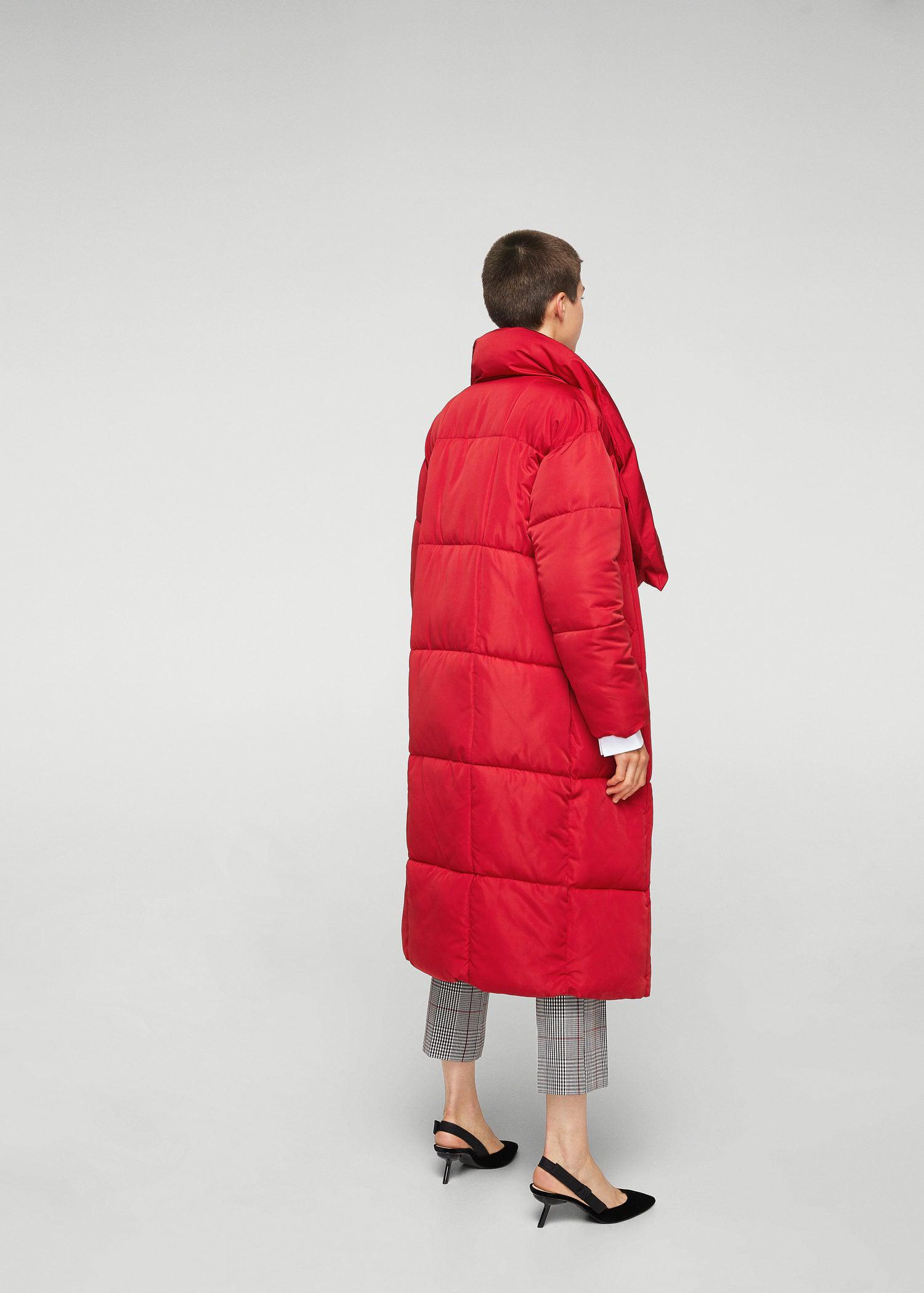 red padded long coat