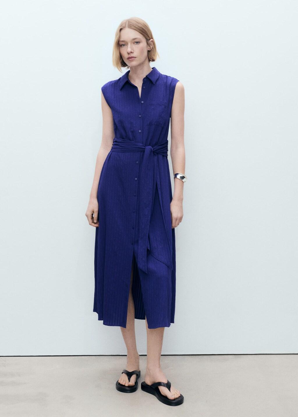 mango blue shirt dress Striped shirt dress with knot - Women