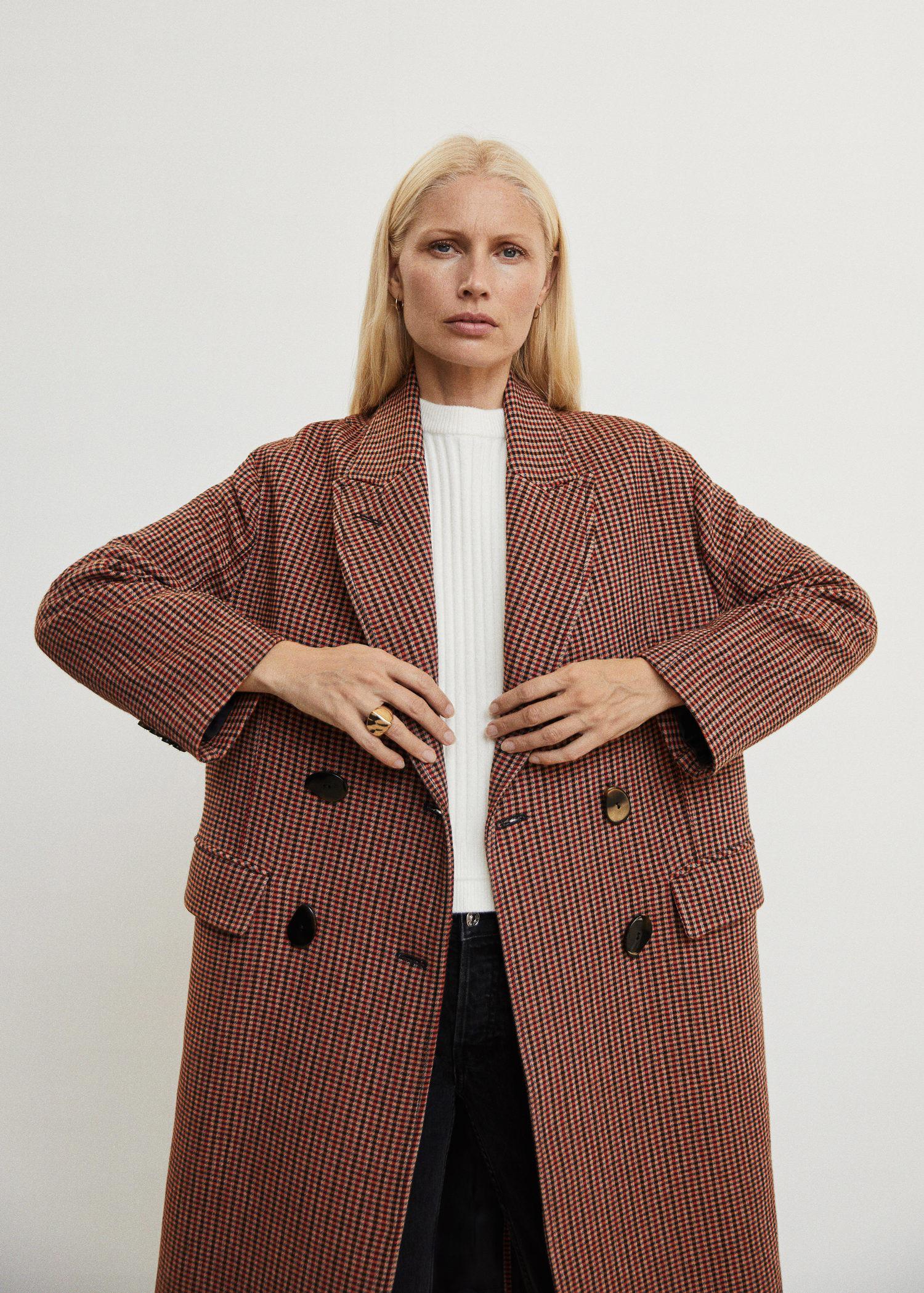 Mango Cotton Doublebreasted Check Coat in Brown Lyst