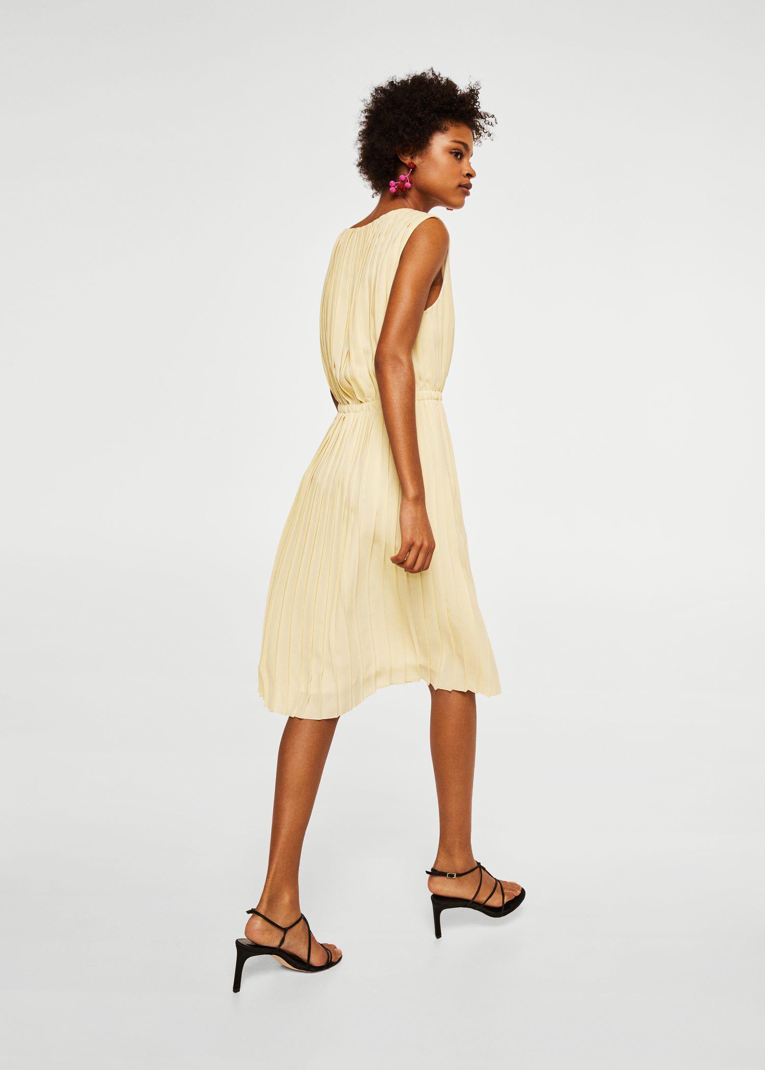 mango yellow pleated dress