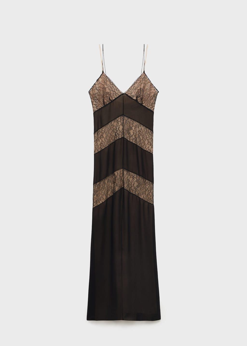 Mango Lace Panel Slip Dress in Blue | Lyst