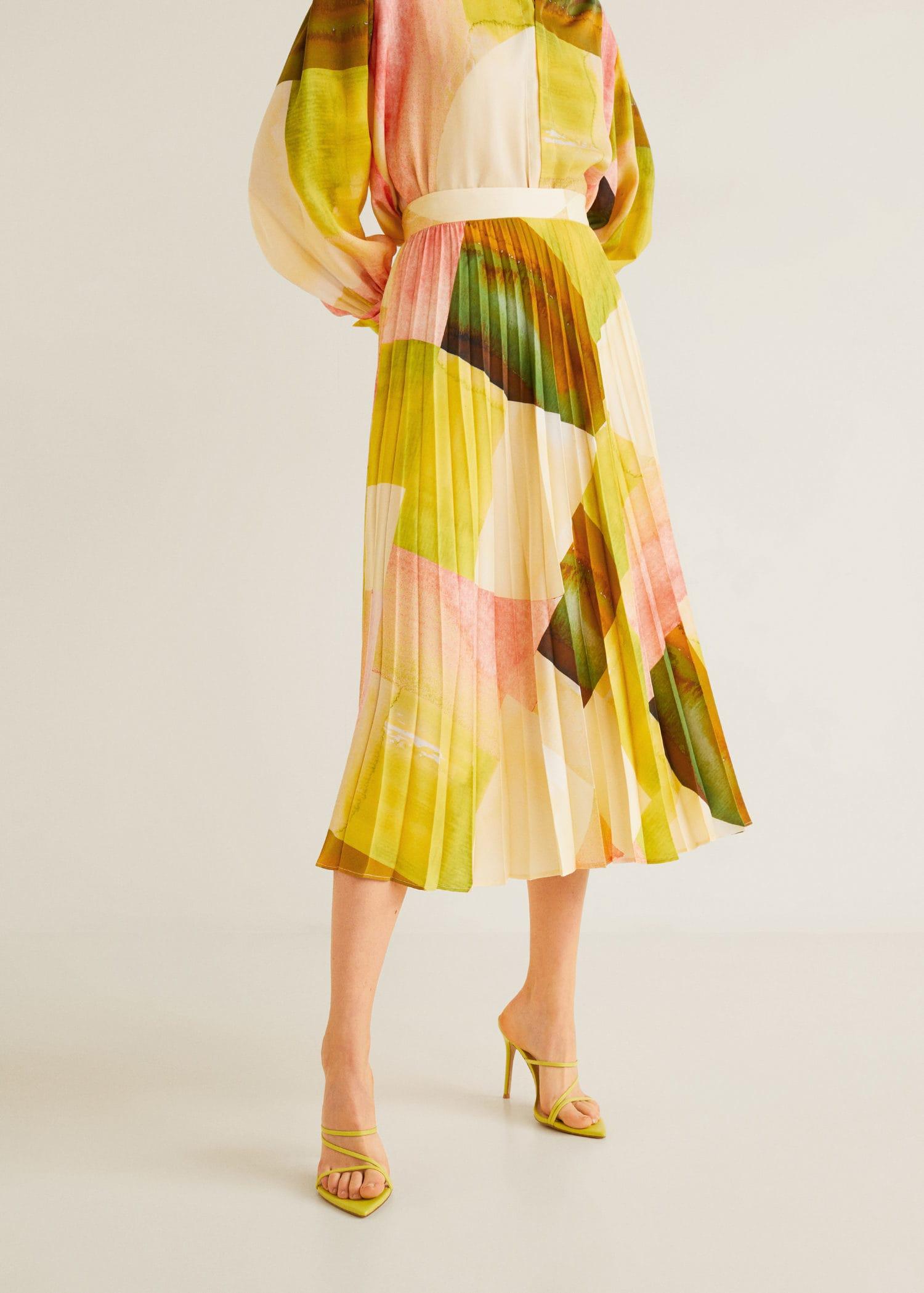 printed pleated dress mango