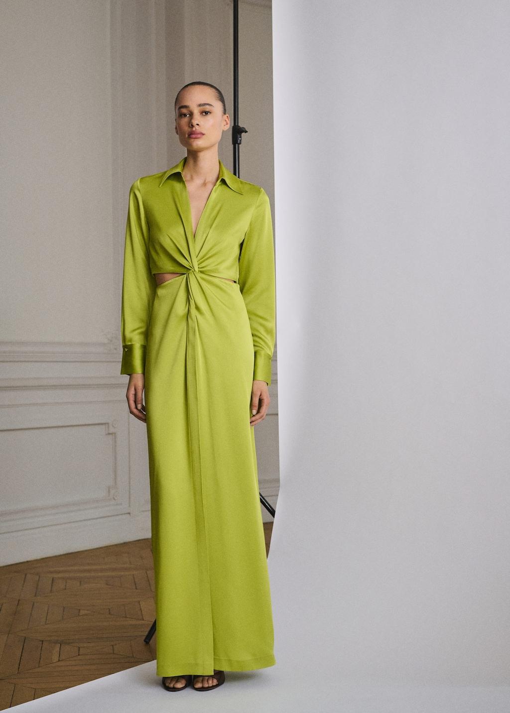Mango Draped Shirt Dress With Side Openings in Green | Lyst