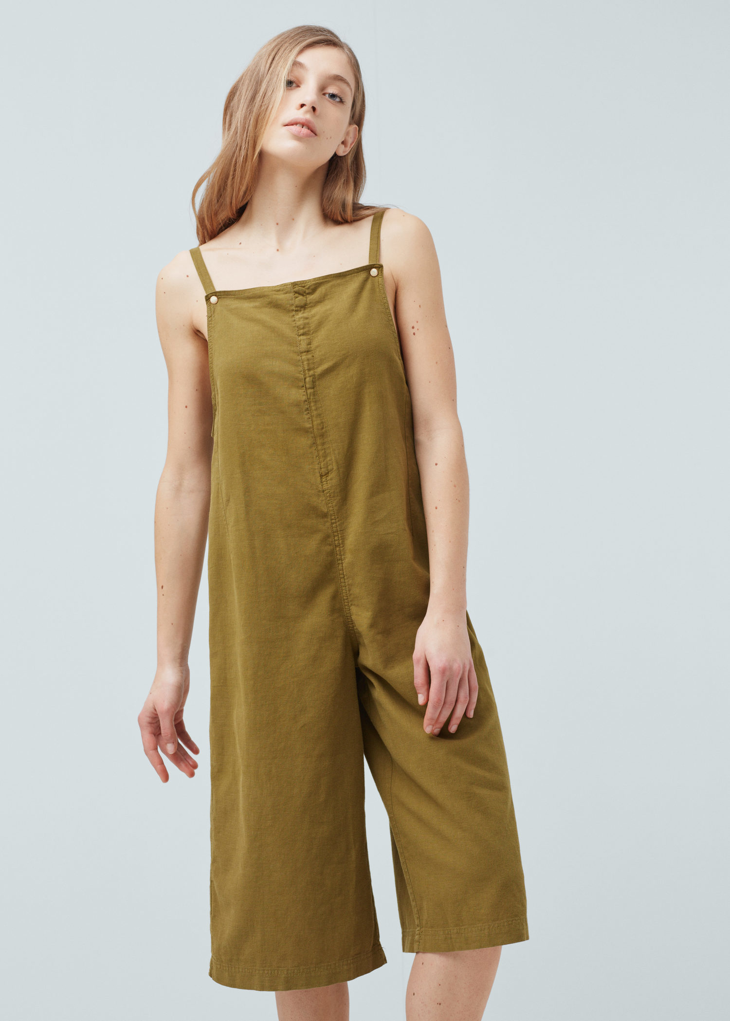 linen khaki jumpsuit