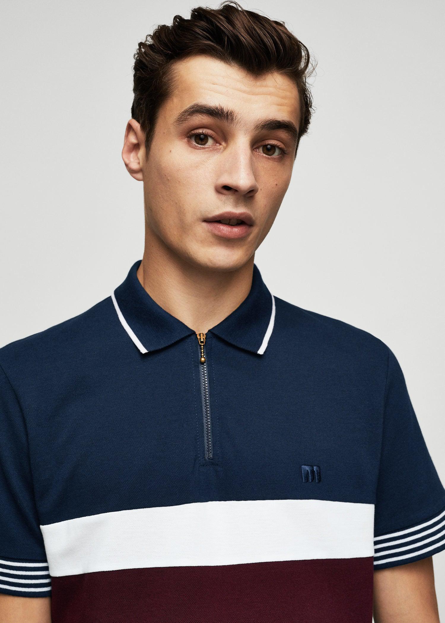Lyst - Mango Contrast Trim Cotton Polo Shirt in Blue for Men