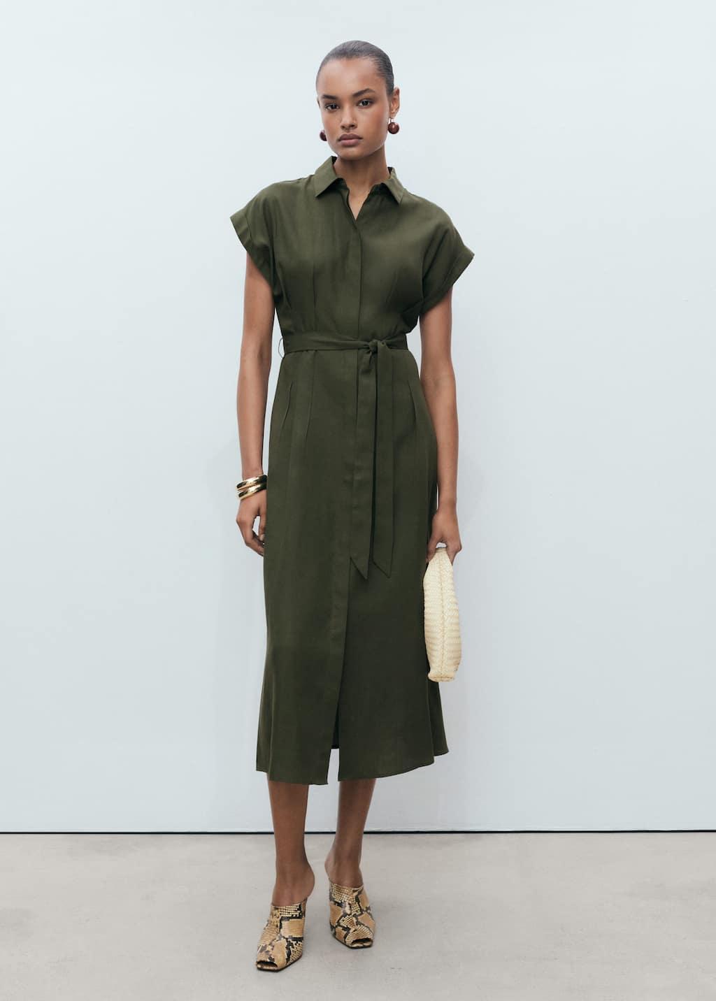 Mango Linen And Lyocell-Blend Shirt Dress With Belt in Green | Lyst UK